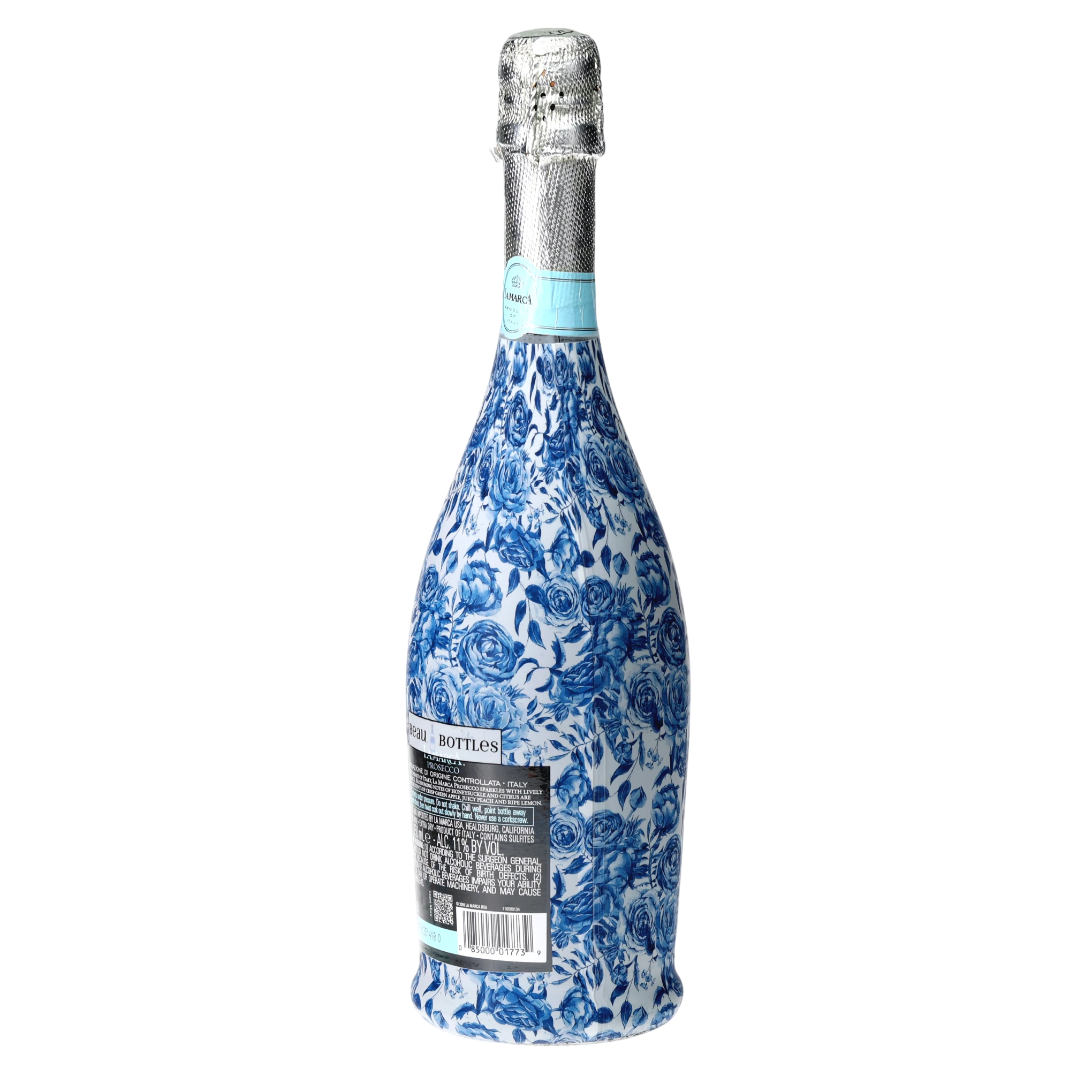 Blue Porcelain Roses Prosecco Bottle Wrap