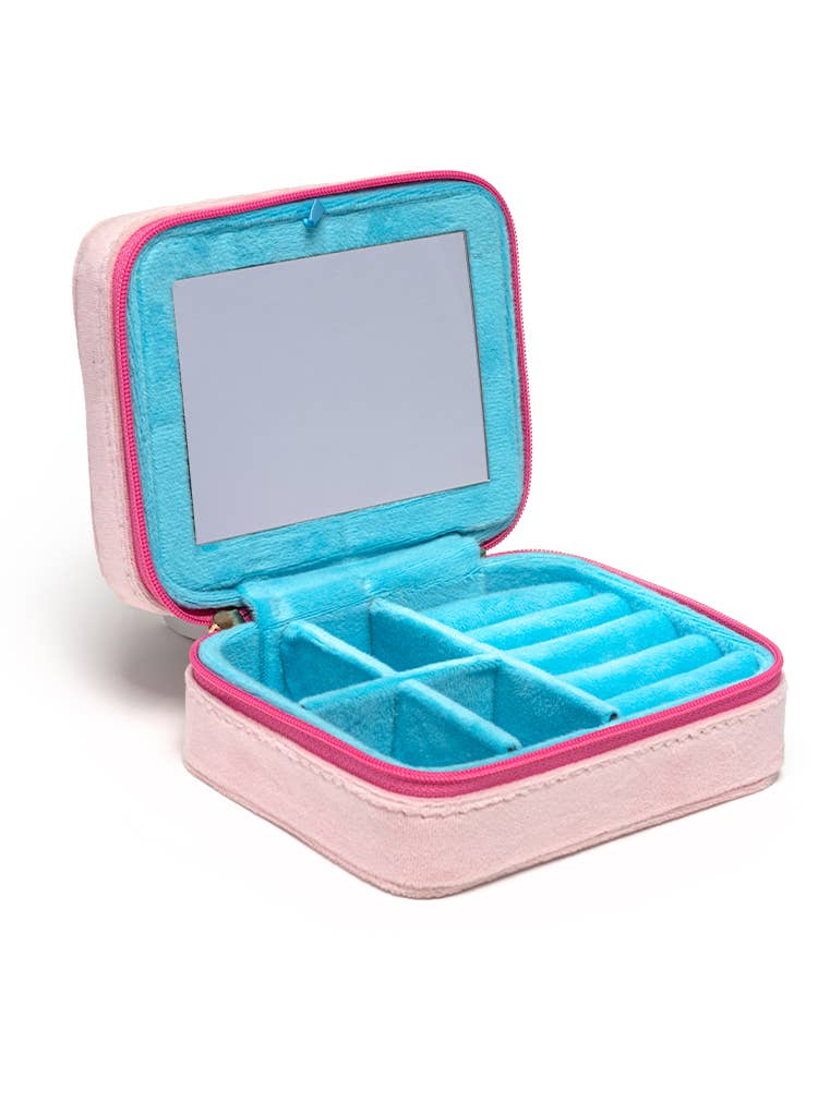 Pink Floral Velvet Jewelry Zip Case