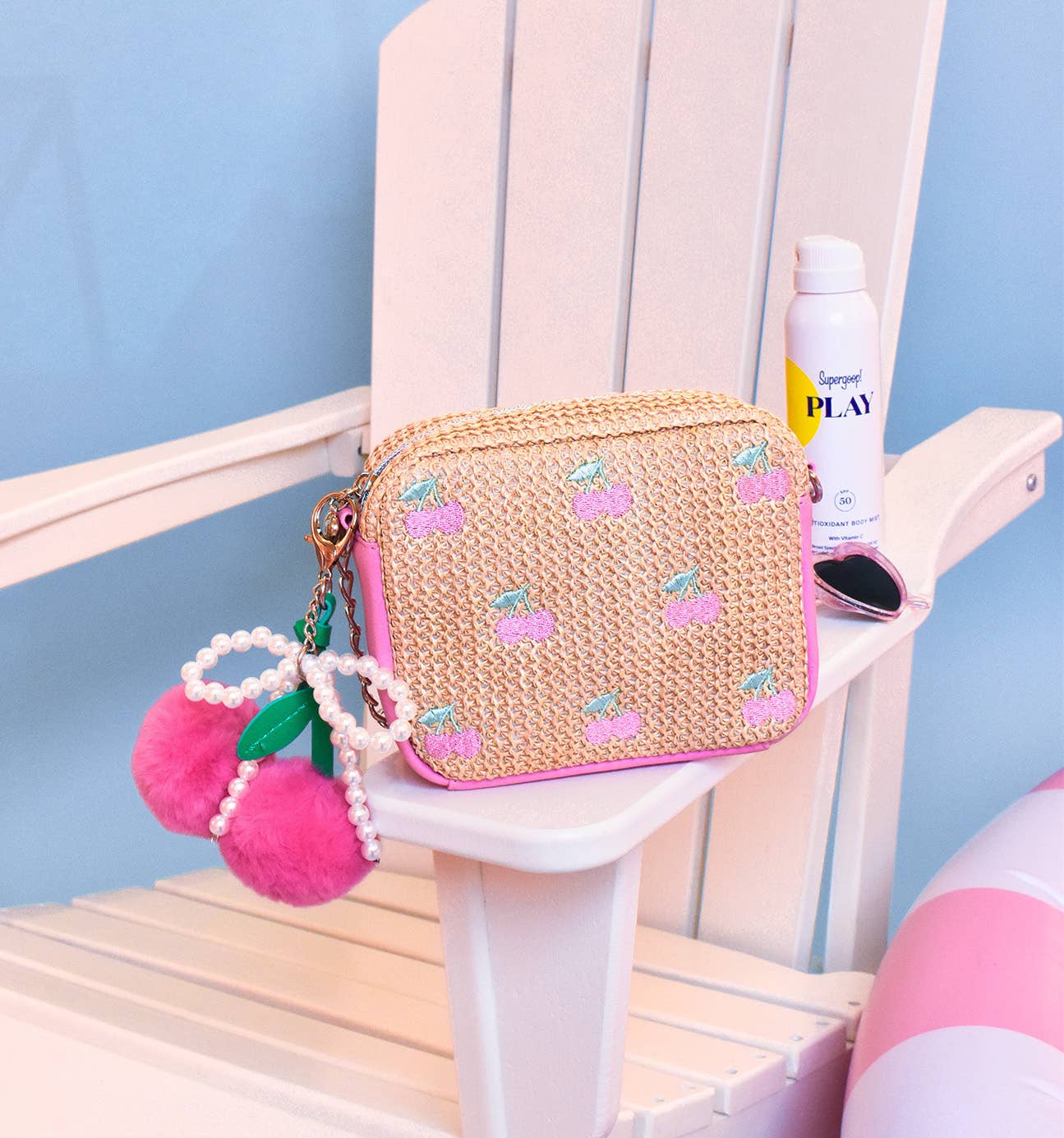 Cherries Straw Crossbody Bag with Cherry Charm