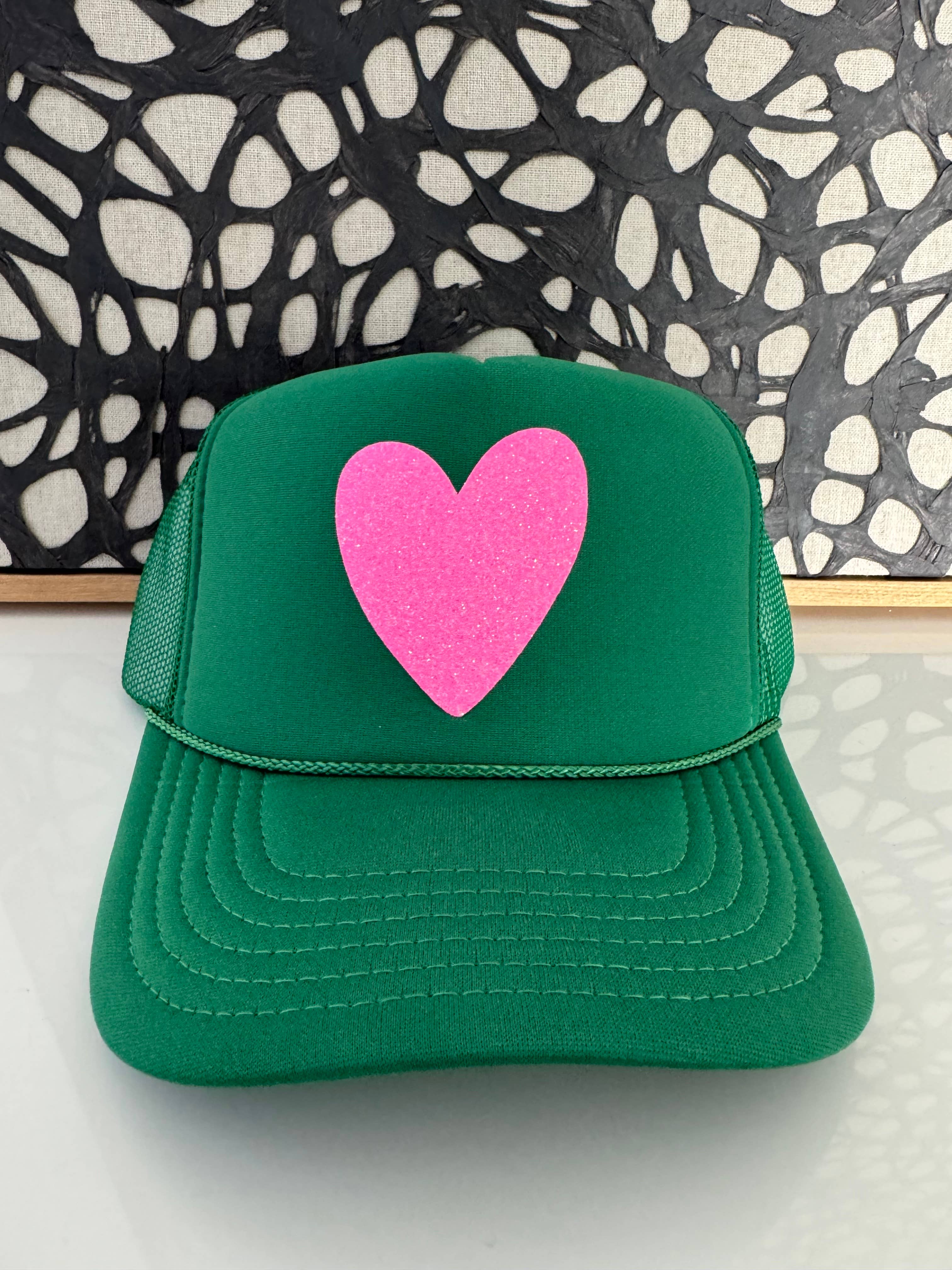 Kelly Green Heart Trucker Hat