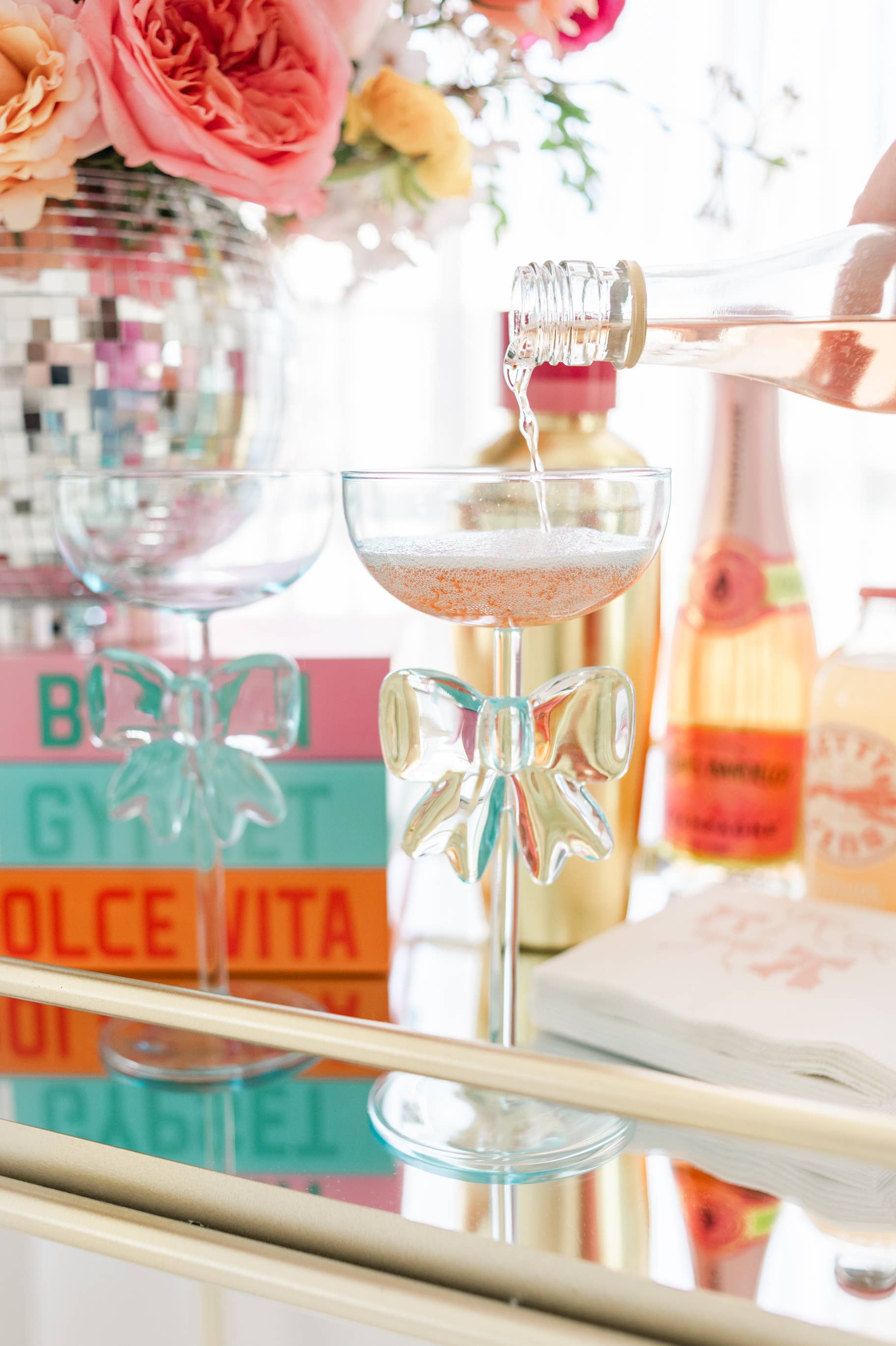 Pink Bow & Bubbly Coupe Glass 