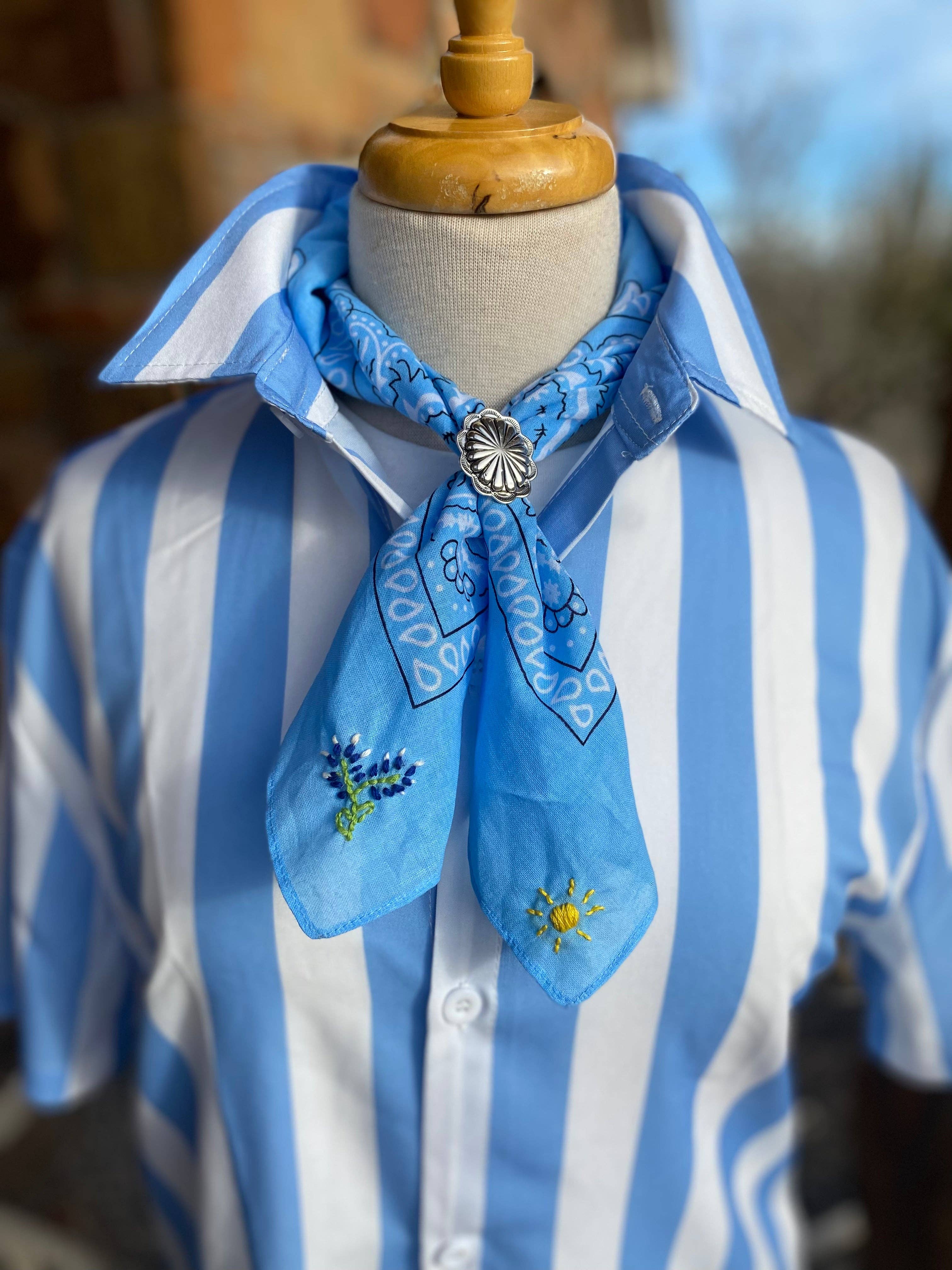 Baby Blue  Embroidered Texas Bluebonnet Bandana