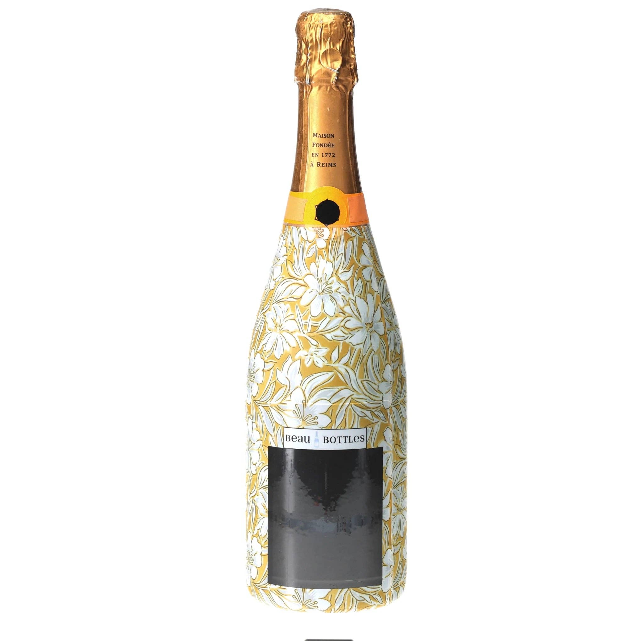 Grandmillennial Gold Flower Champagne Bottle Wrap