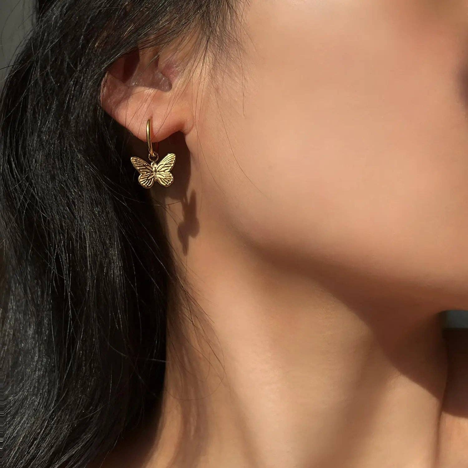 Gold Faye Butterfly Huggie Charm Earrings
