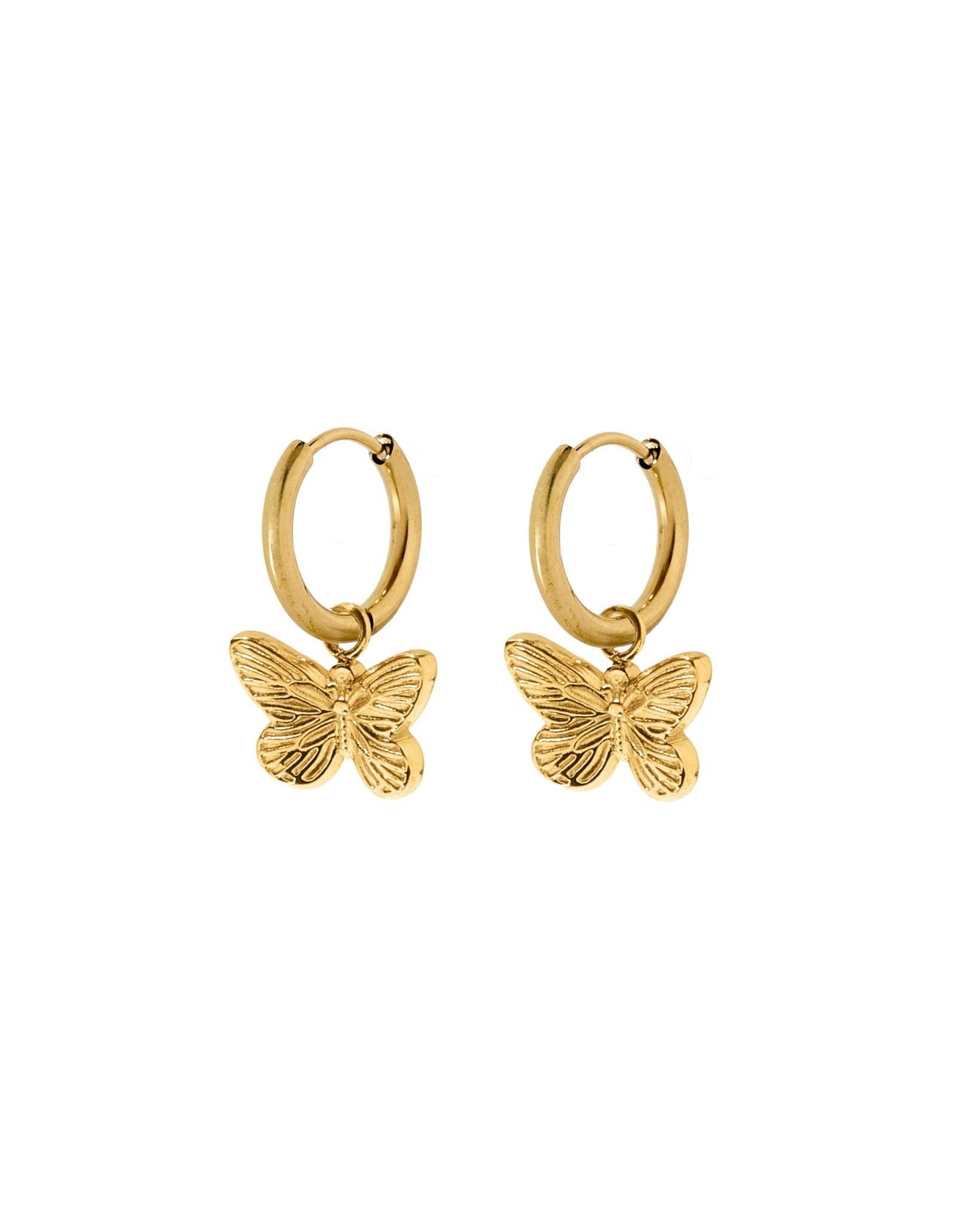 Gold Faye Butterfly Huggie Charm Earrings