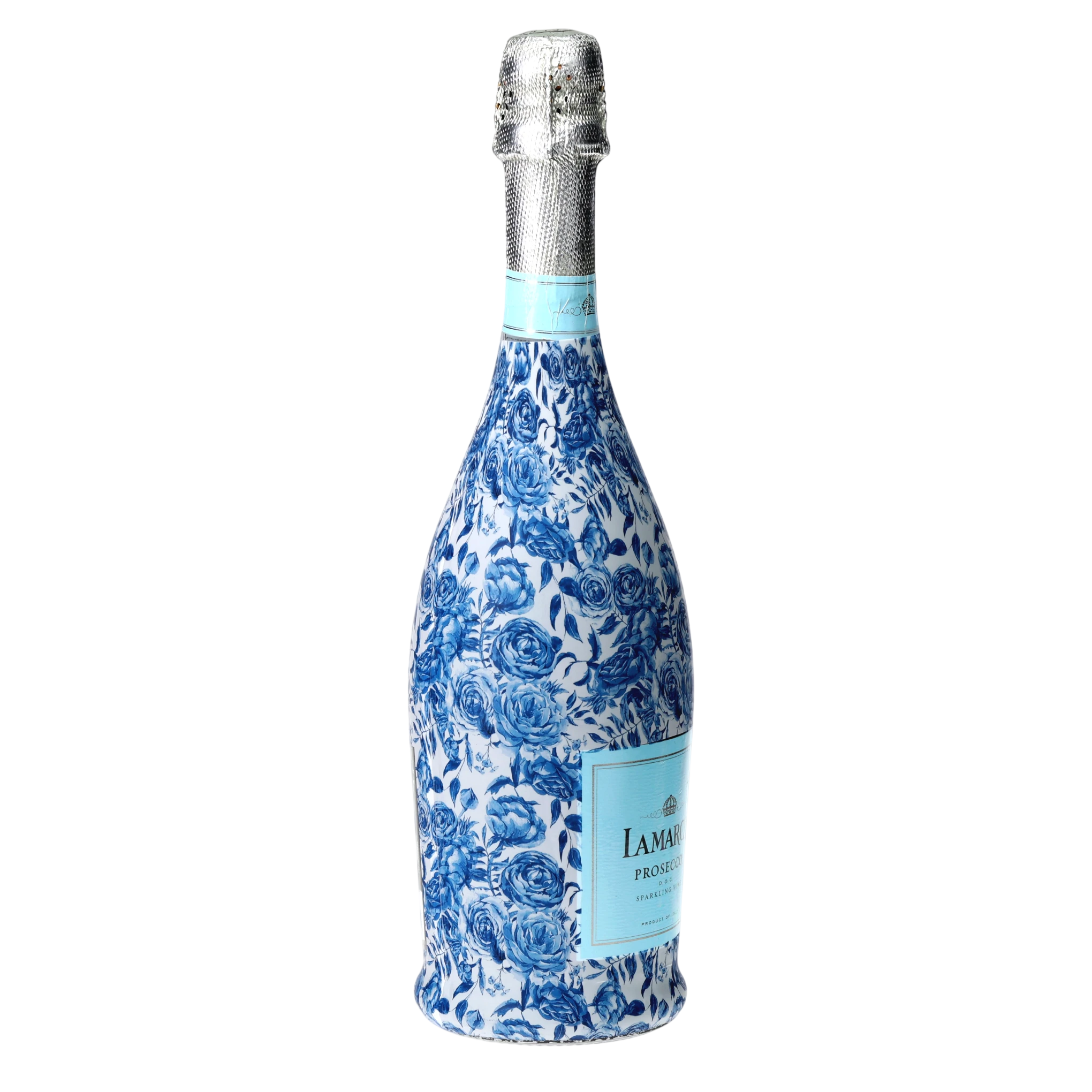 Blue Porcelain Roses Prosecco Bottle Wrap