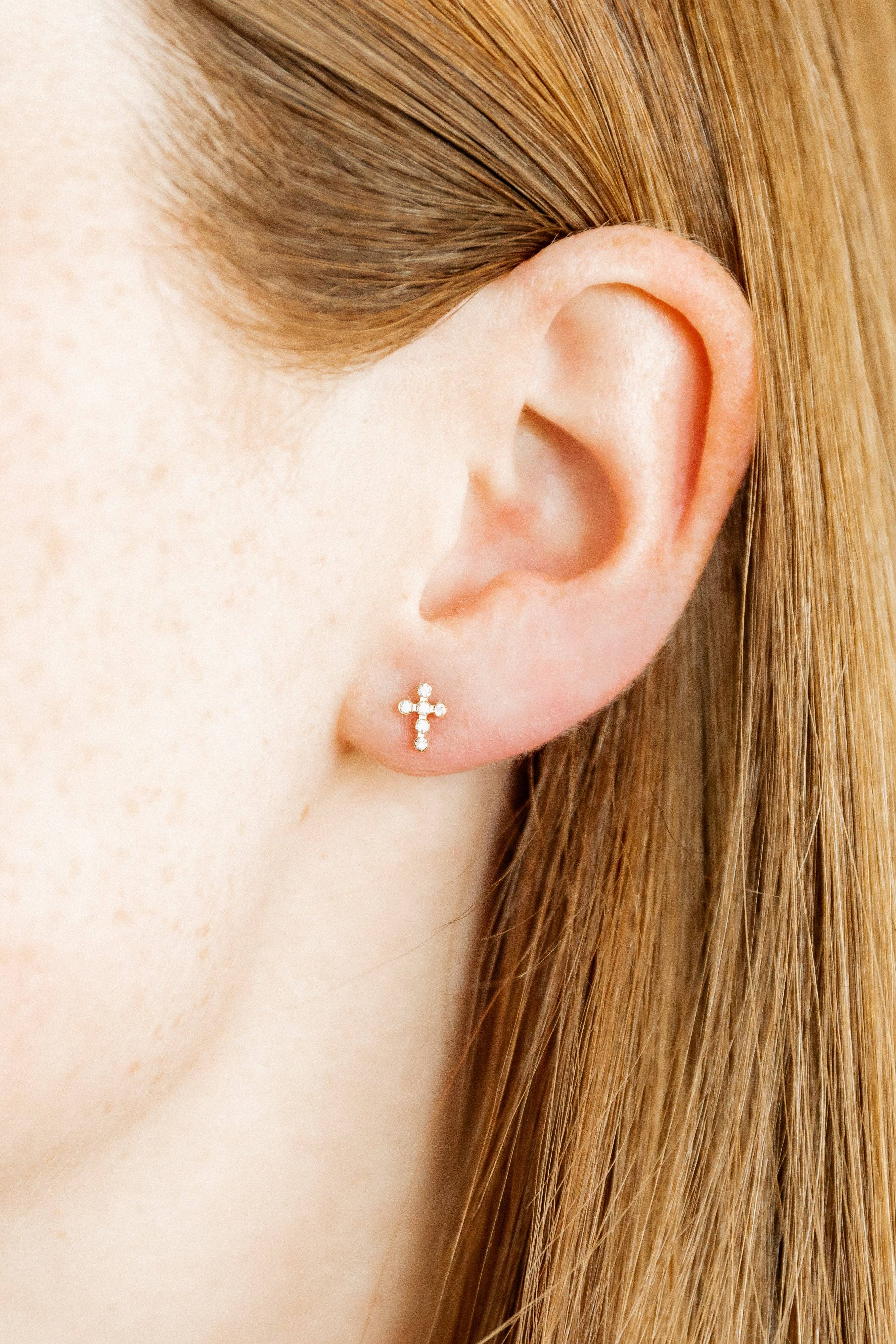 Gold Sparkle Clara Cross Screwback Stud Earrings