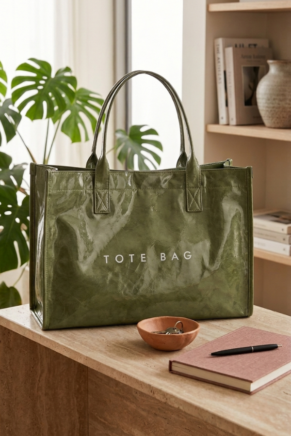 Olive Wipeable Tote Bag