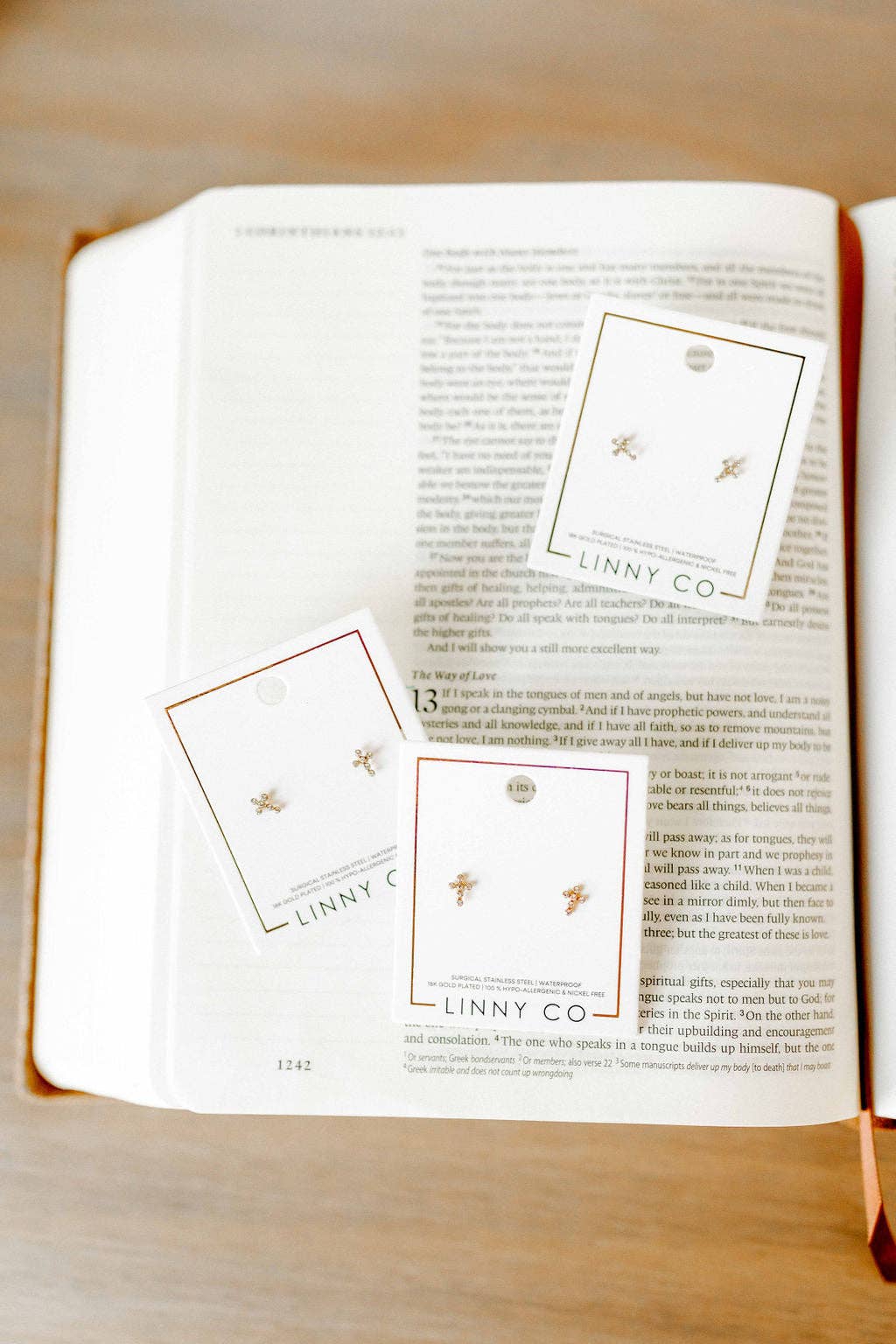 Gold Sparkle Clara Cross Screwback Stud Earrings