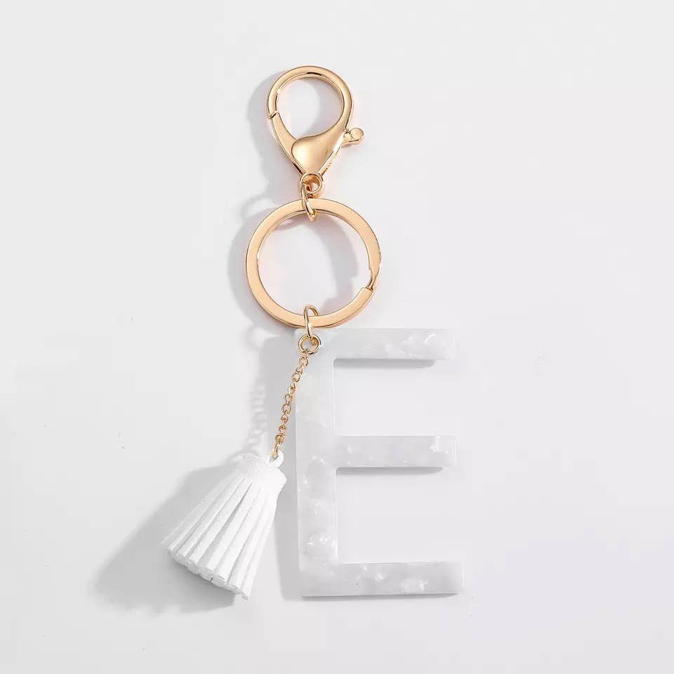 Tasseled White Initial Key Chain