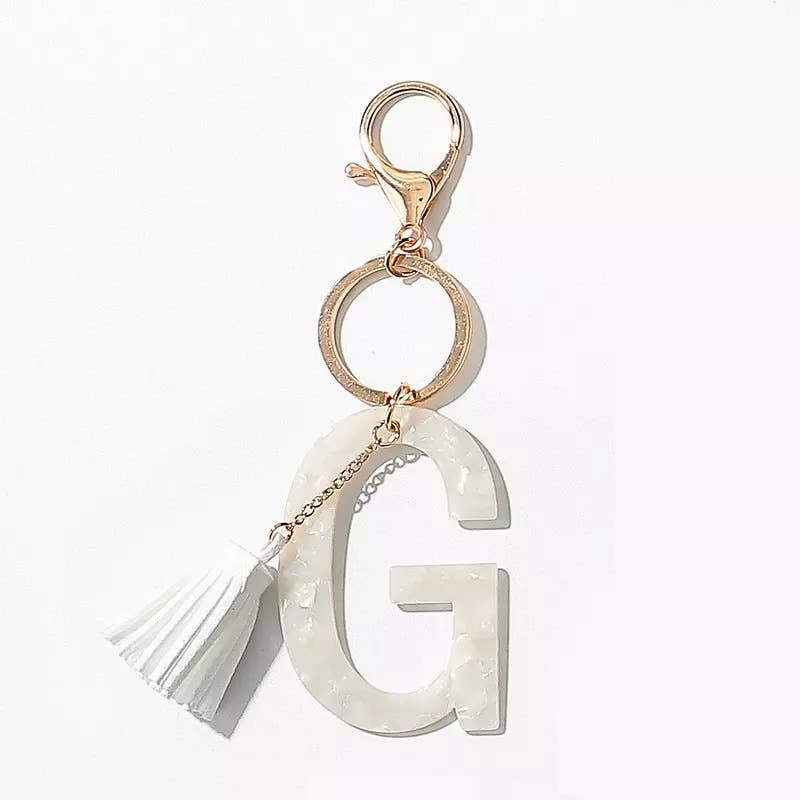 Tasseled White Initial Key Chain