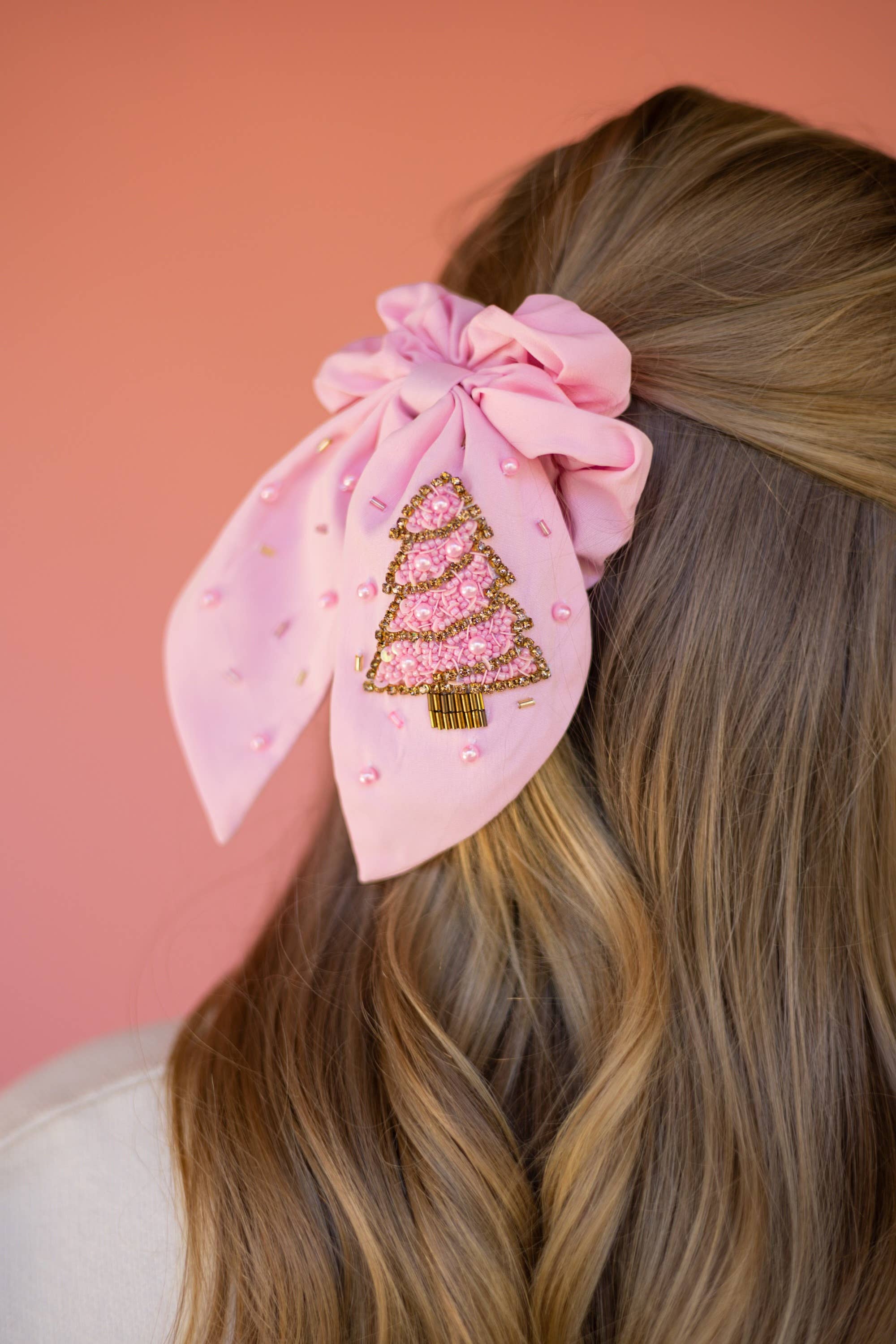 Pink Christmas Tree Scrunchie
