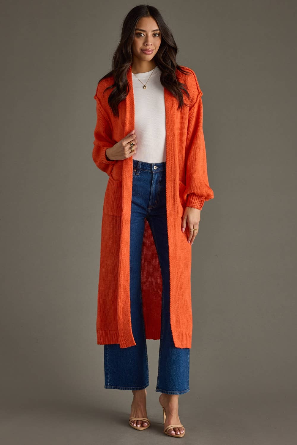Bright Orange Duster Cardigan