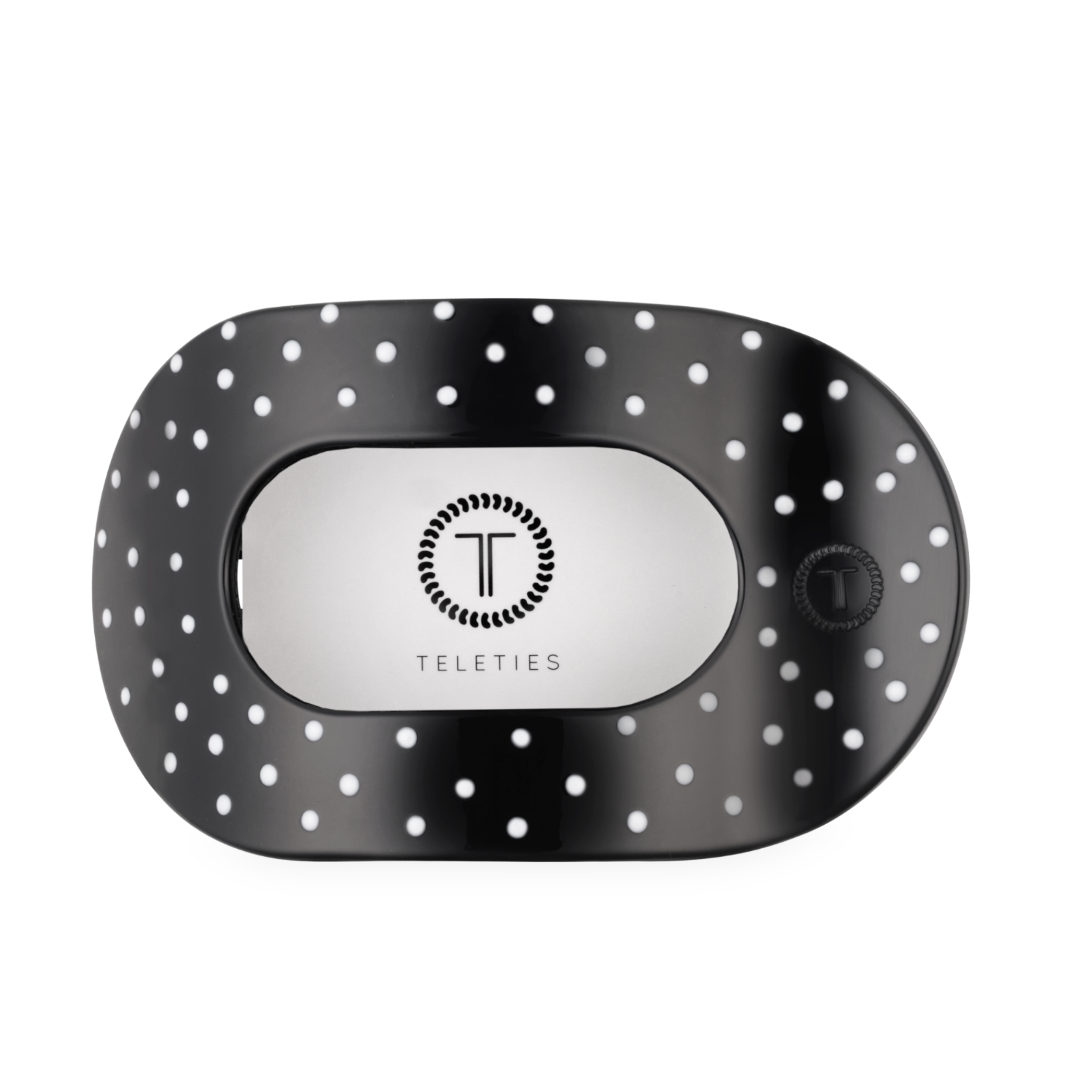 Black Polka Dot Party Large Flat Round Hair Clip