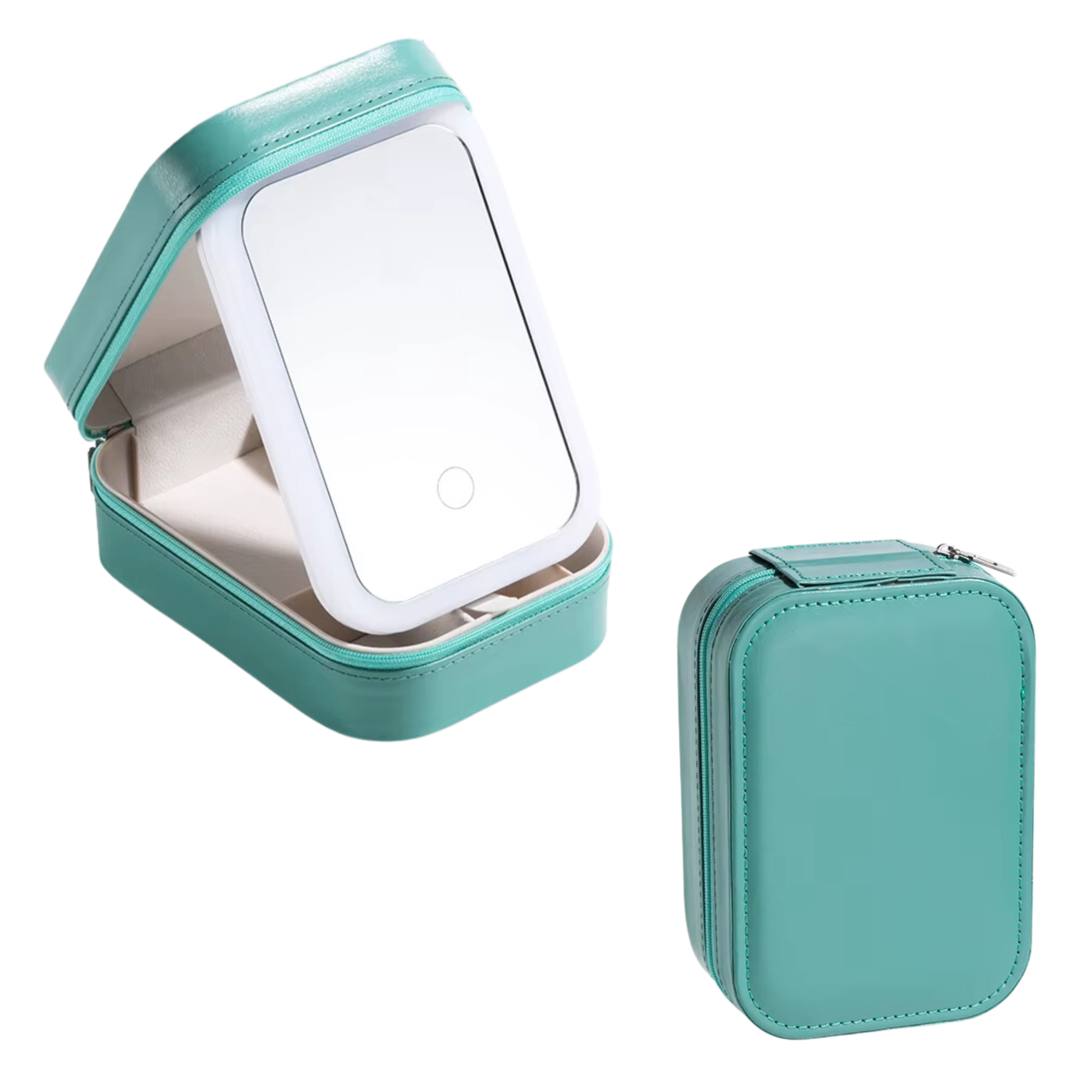 Green LED Mirror Zip Jewelry Case