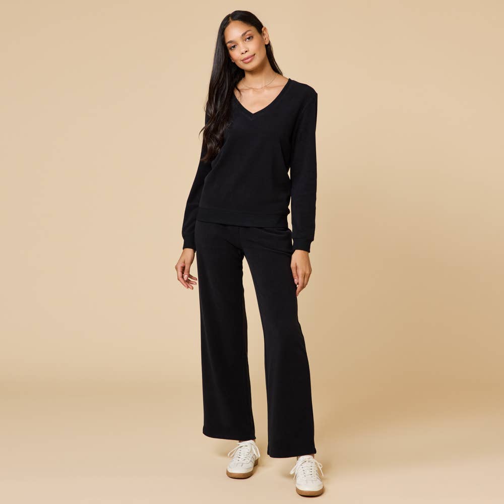 Black Vintage Velvet V-Neck with Wide Leg Pant