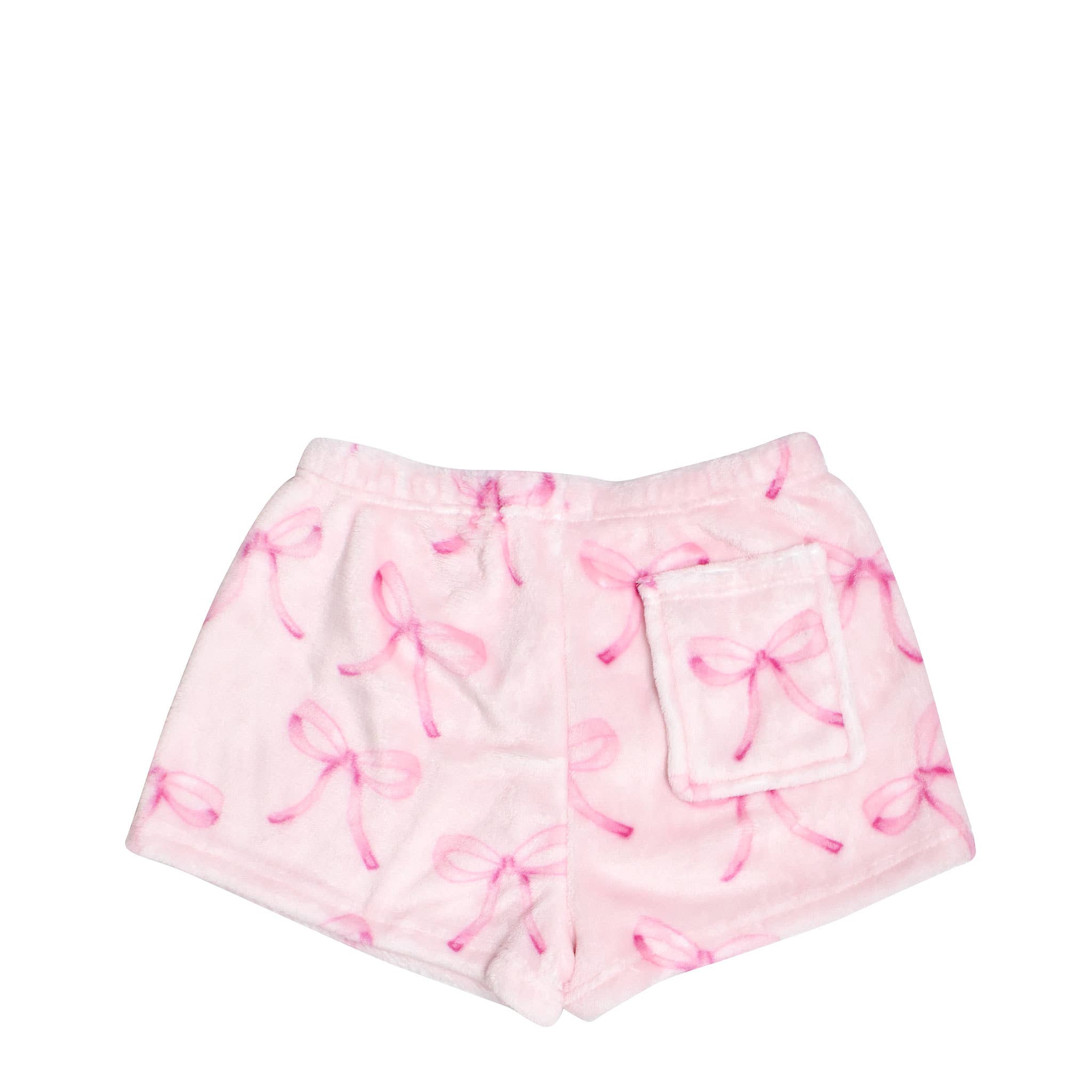 Pink Bow Print Fleece Cozy Shorts