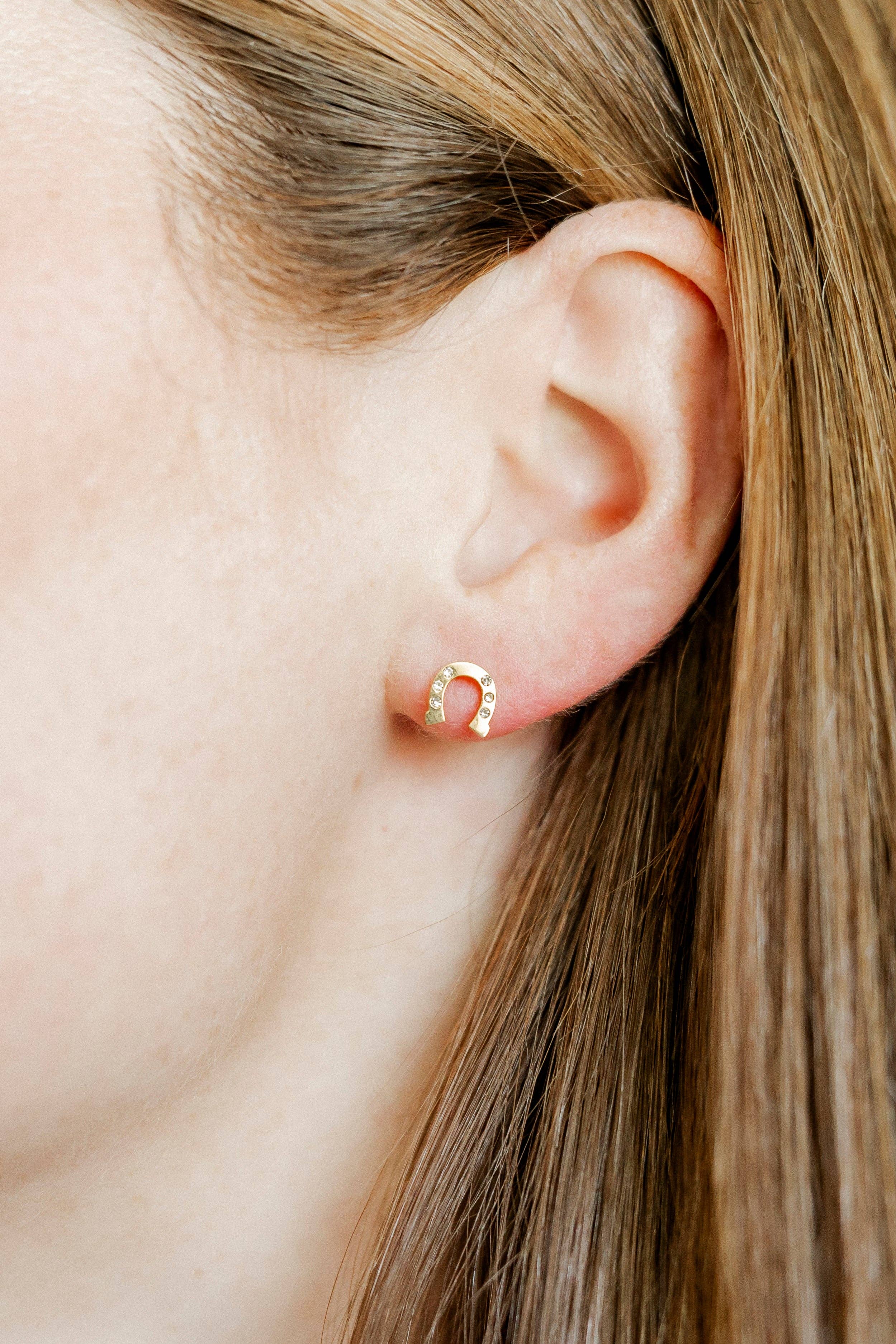 Horseshoe Gold Screwback Stud Earrings