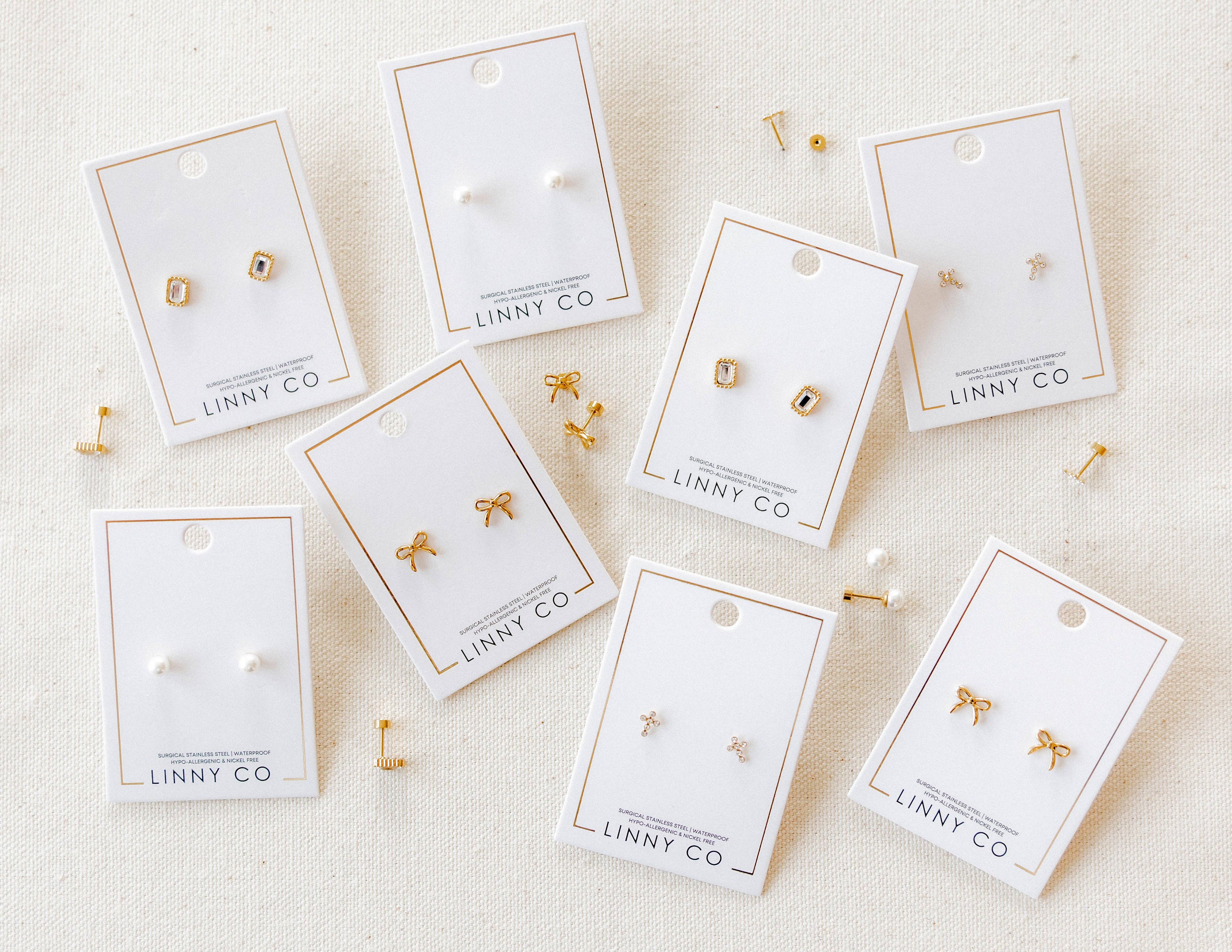 Gold Sparkle Clara Cross Screwback Stud Earrings