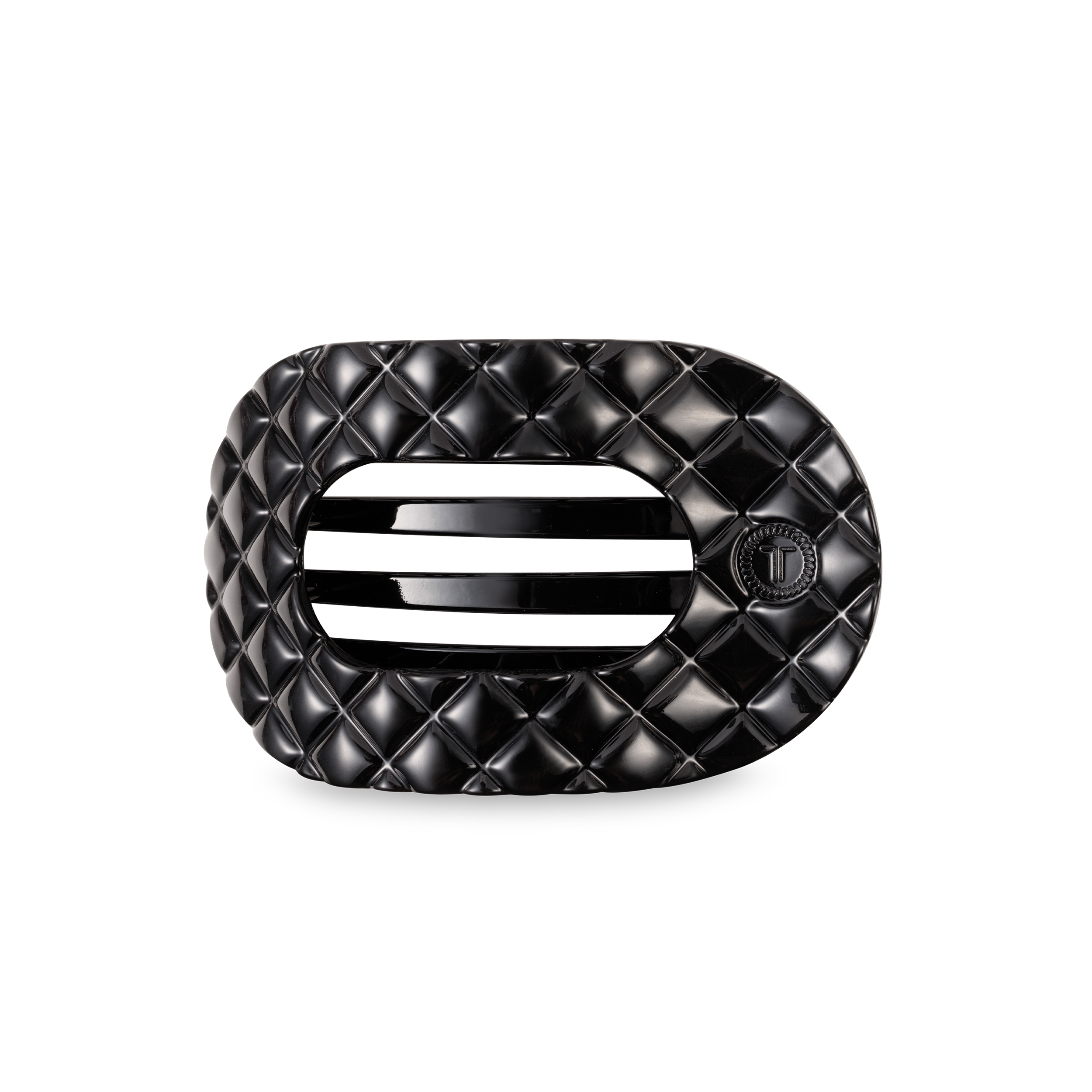 Flat Round Hair Clip | Medium | Jet Black Quilted