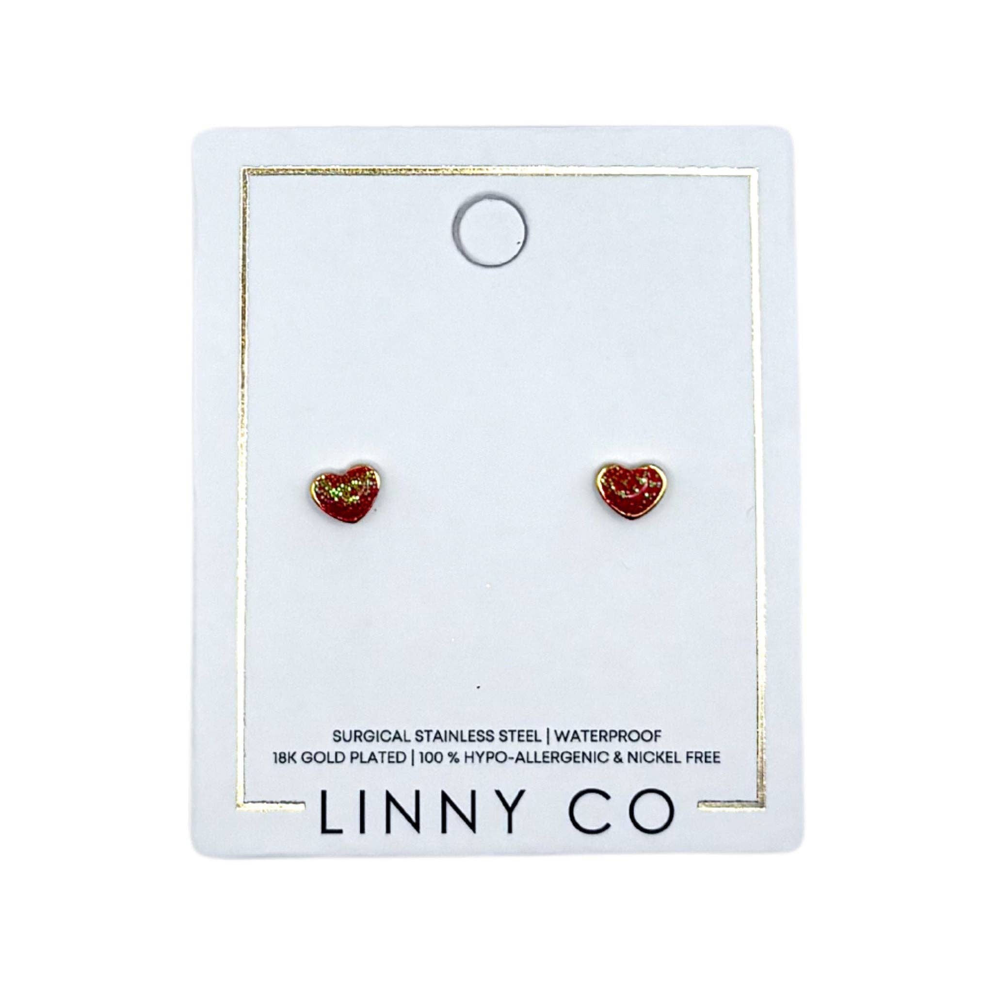 Red Nora Heart Screwback Stud Earrings