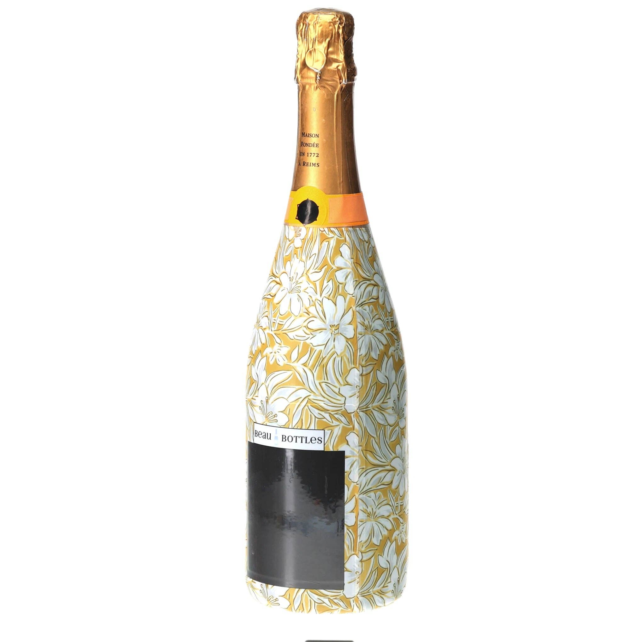 Grandmillennial Gold Flower Champagne Bottle Wrap