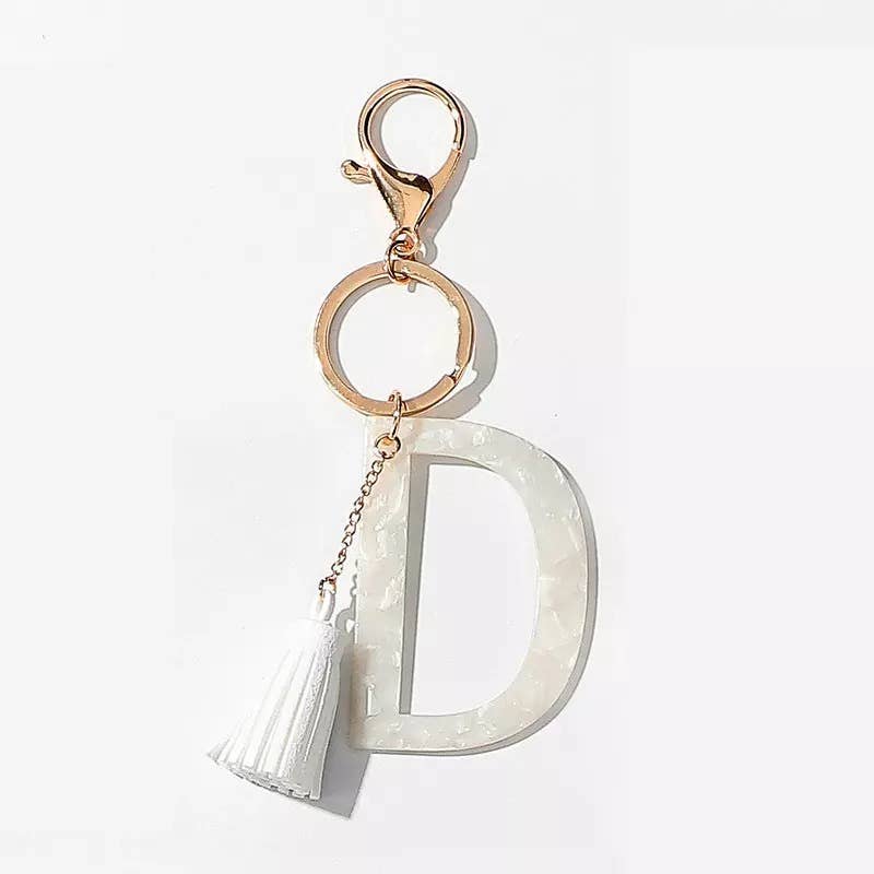 Tasseled White Initial Key Chain