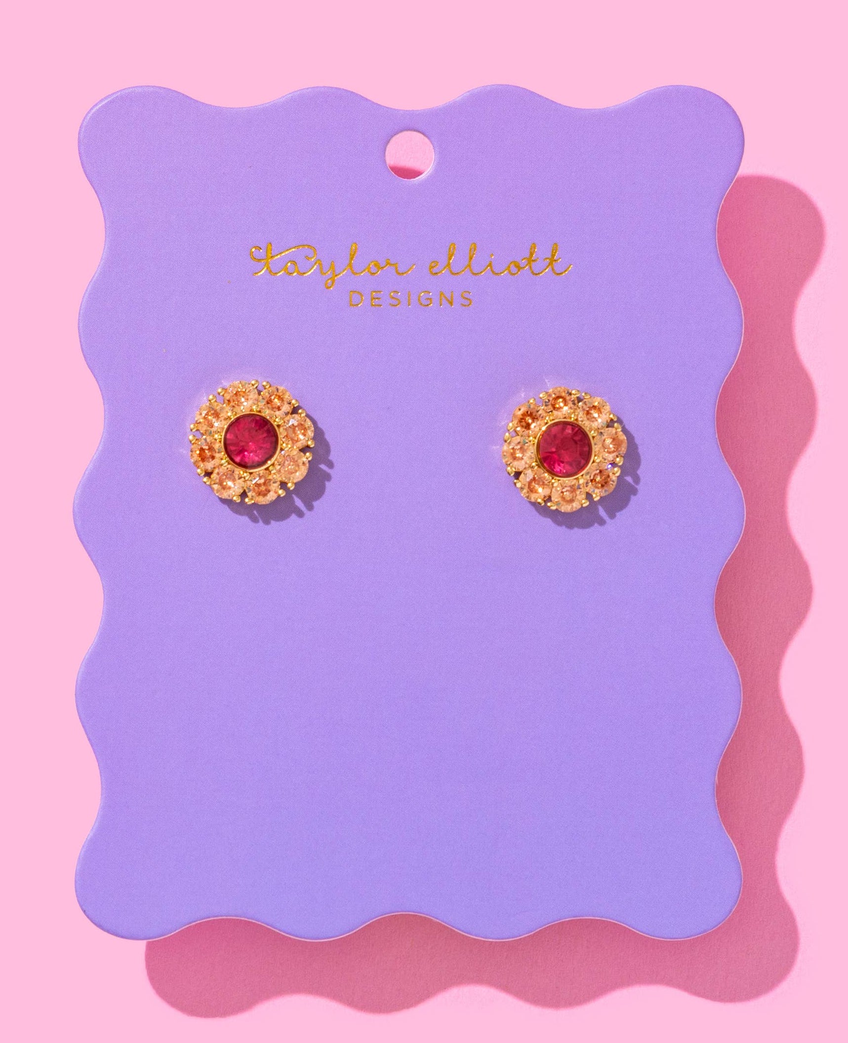 Caroline Flowers w/Pink Gem Studs