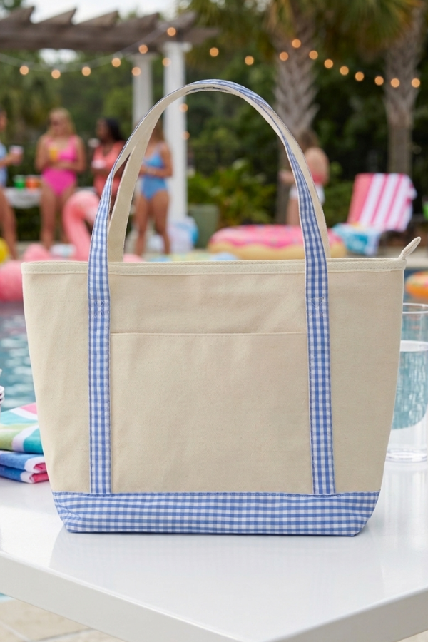 Blue Gingham Canvas Tote Bag