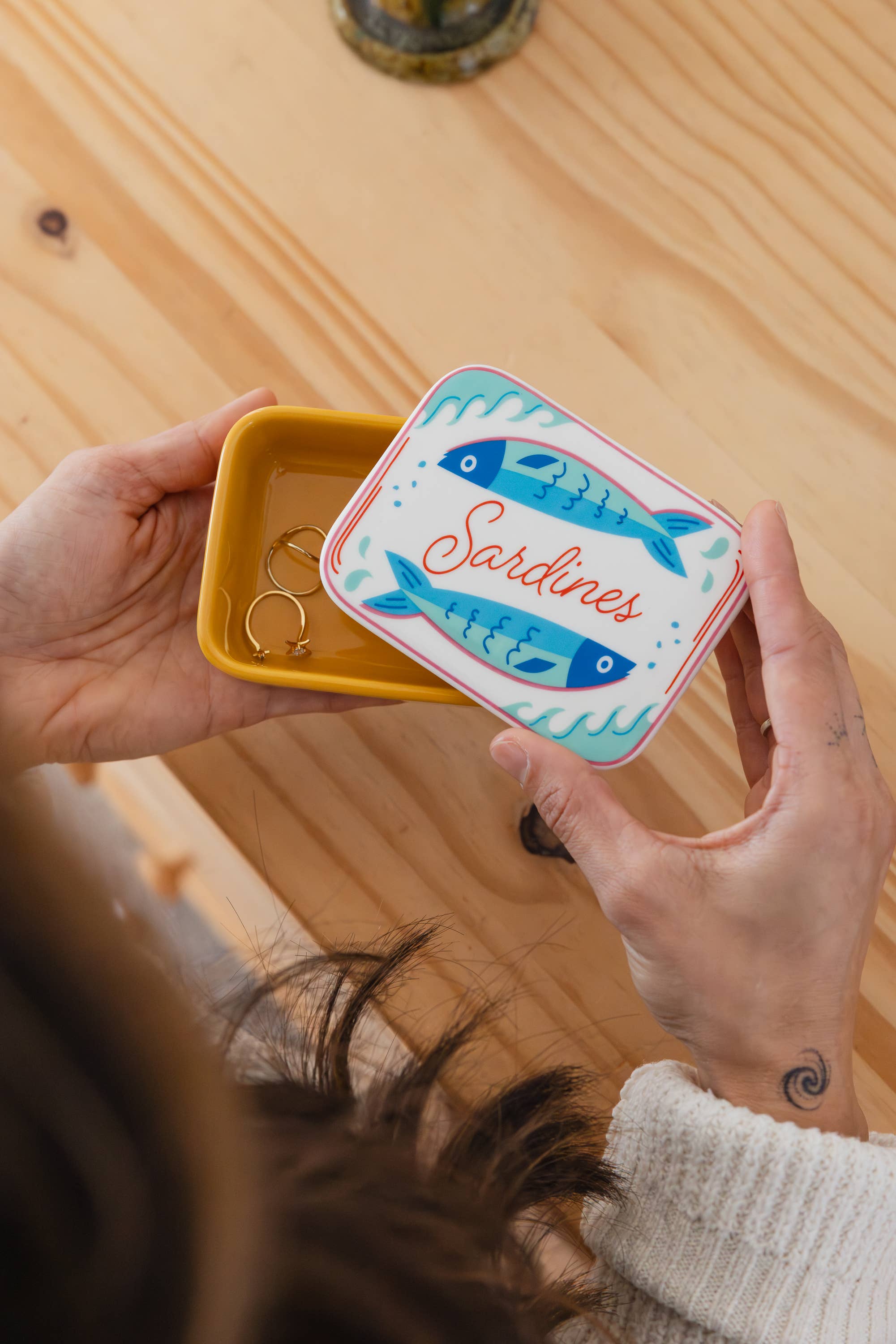Sardine Can Ceramic Stash Box w/Lid