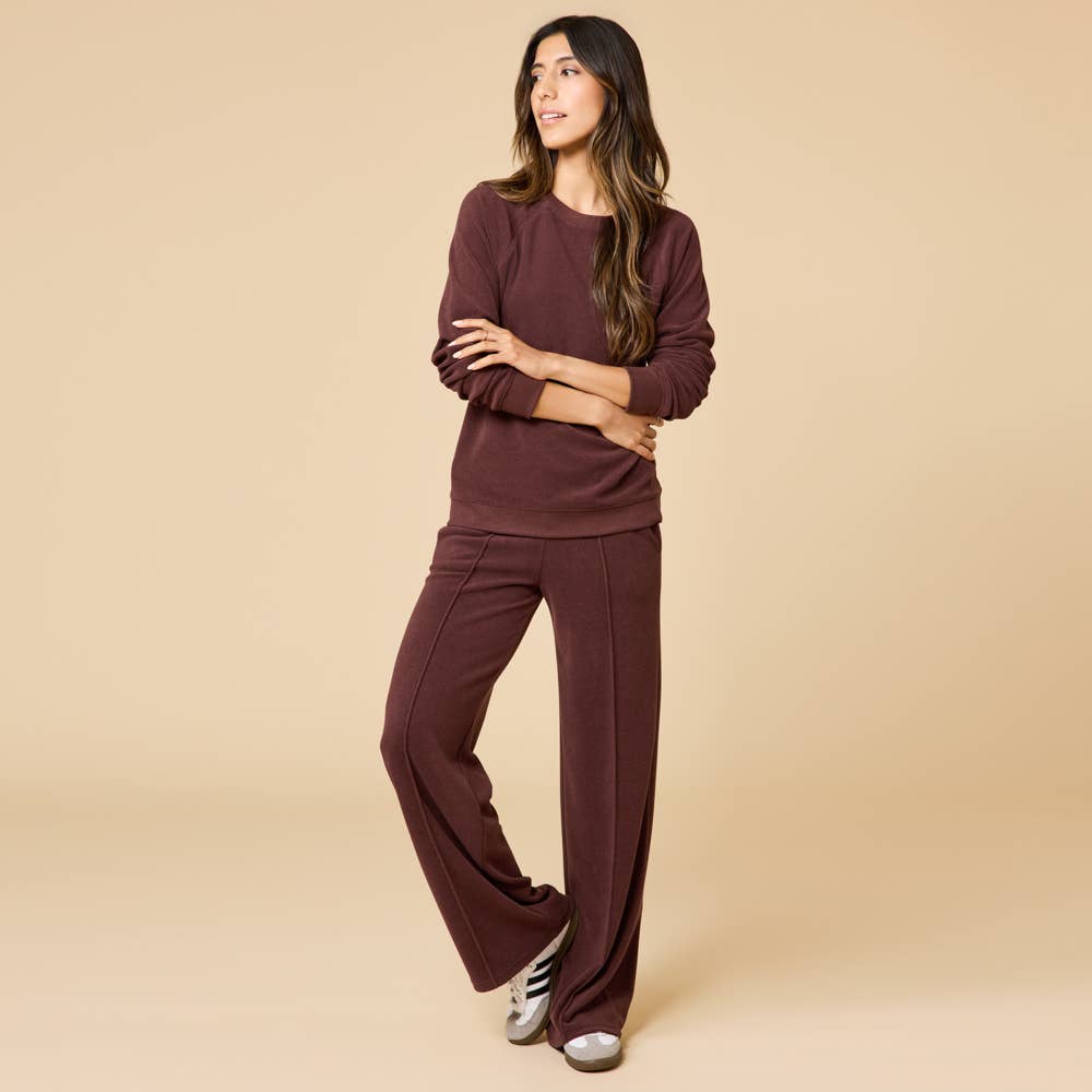 Cherry Cola Vintage Velvet Raglan Crew Neck with Pintuck Wide Leg Pant