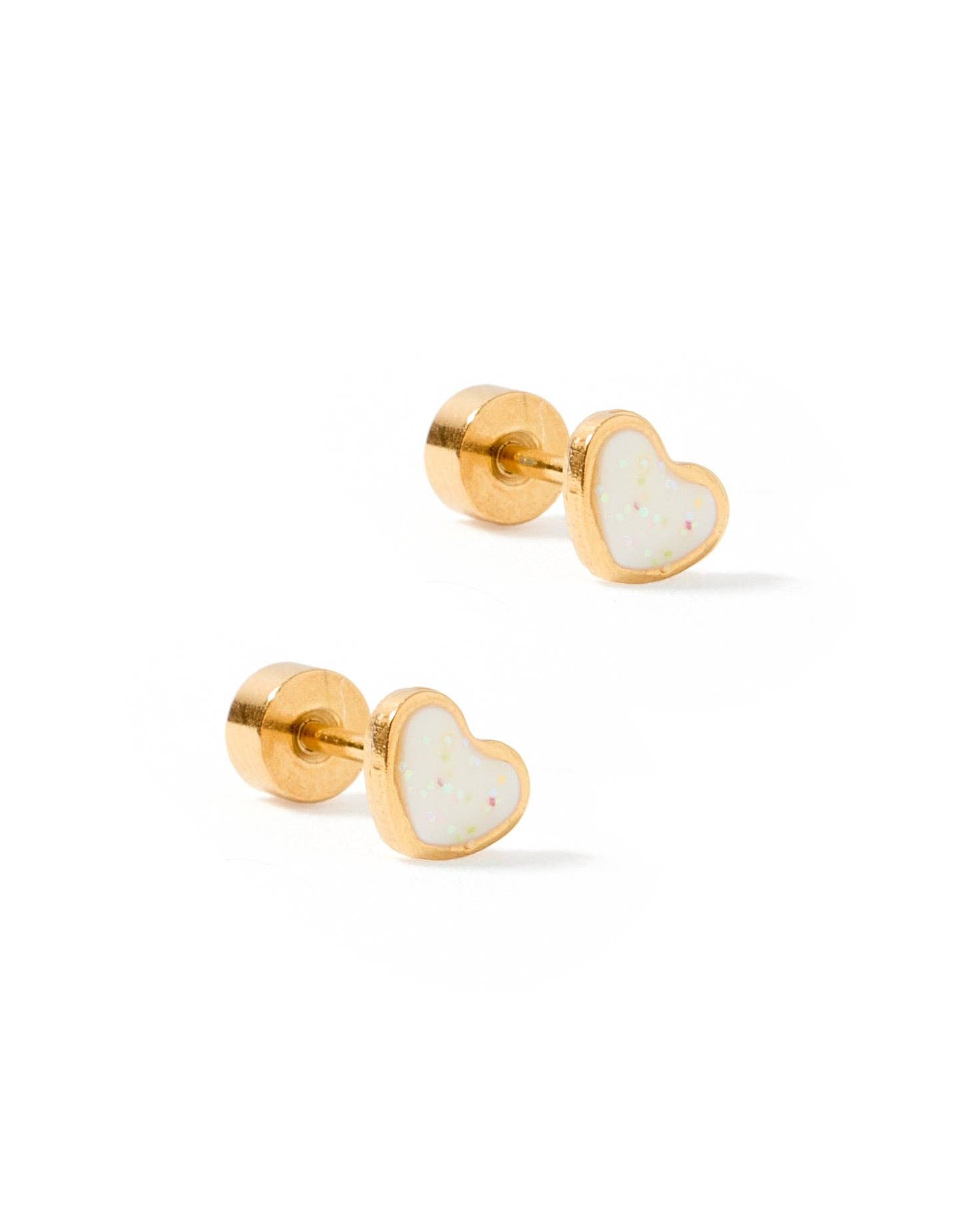 White Nora Heart Screwback Stud Earrings