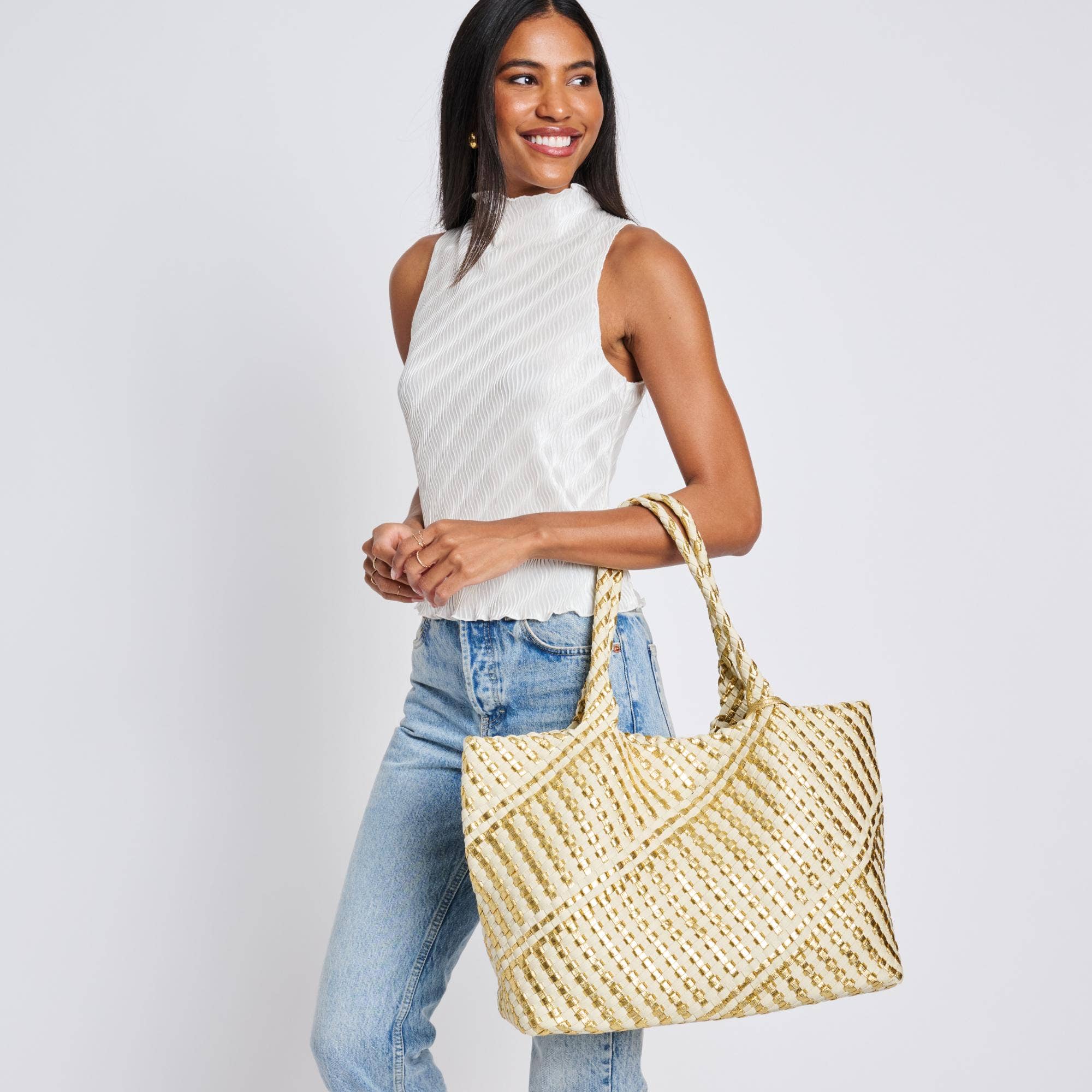 Gold Ivory Solana Woven Tote