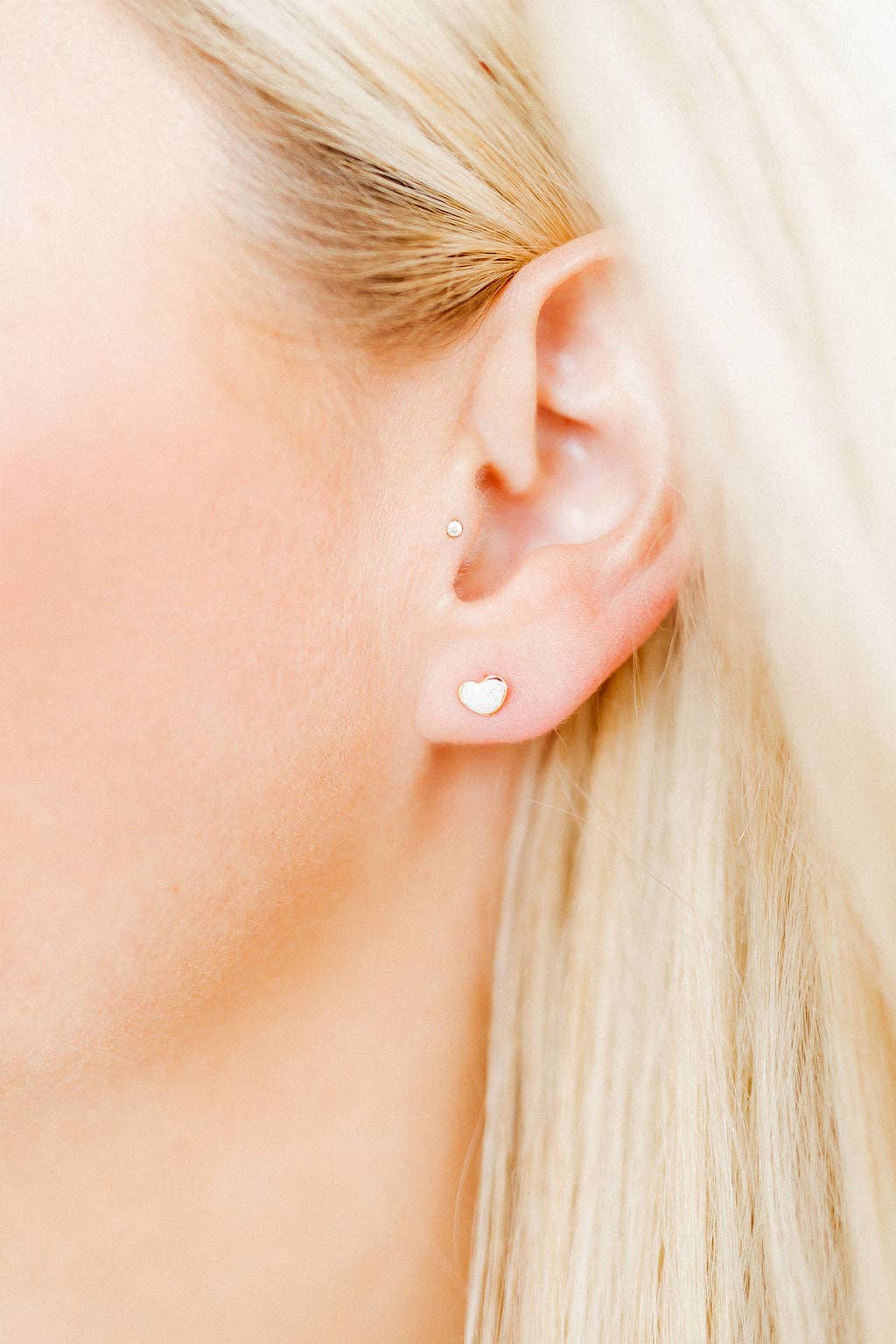 White Nora Heart Screwback Stud Earrings