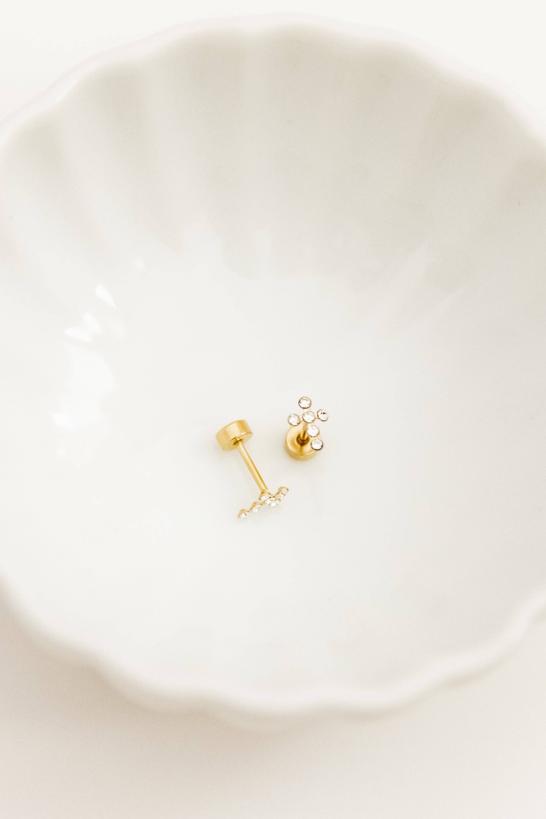 Gold Sparkle Clara Cross Screwback Stud Earrings