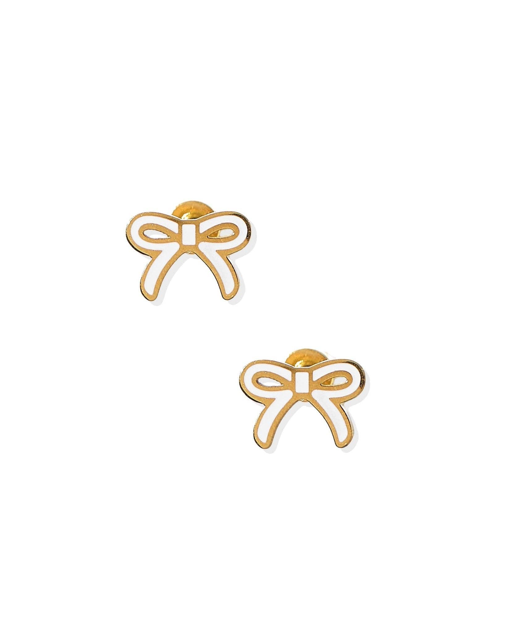 White Sadie Bow Screwback Stud Earrings