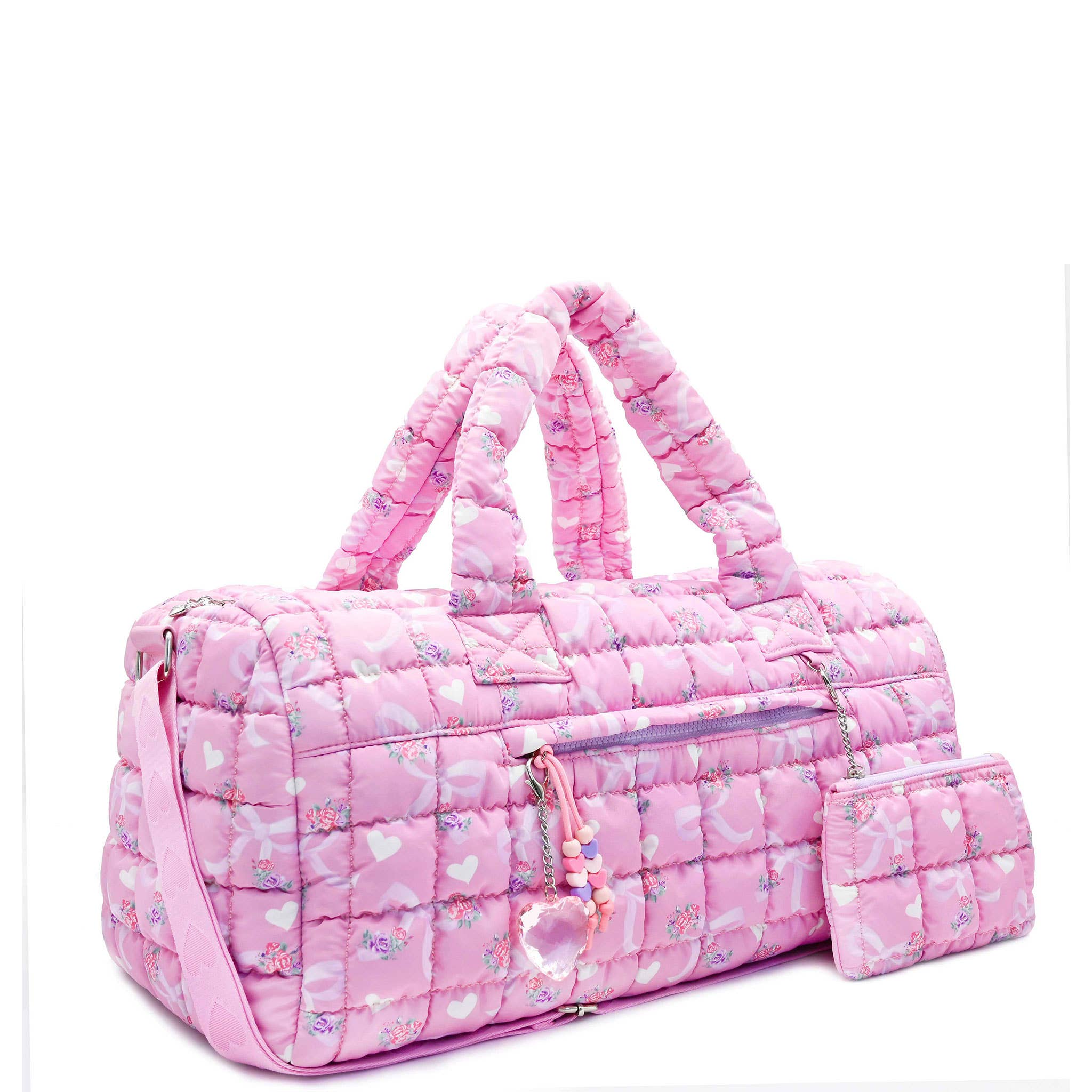 Quilted Floral Bow Duffle Bag