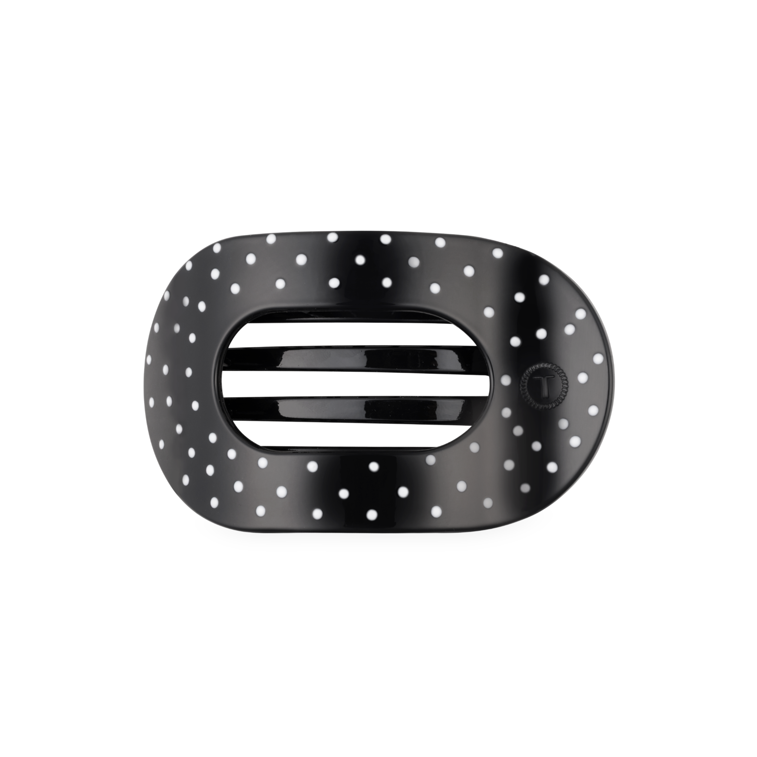 Black Polka Dot Party Medium Flat Round Hair Clip