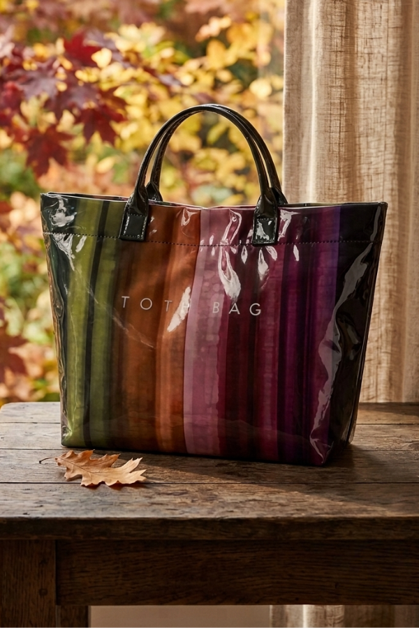Dark Multicolor Striped Wipeable Tote Bag