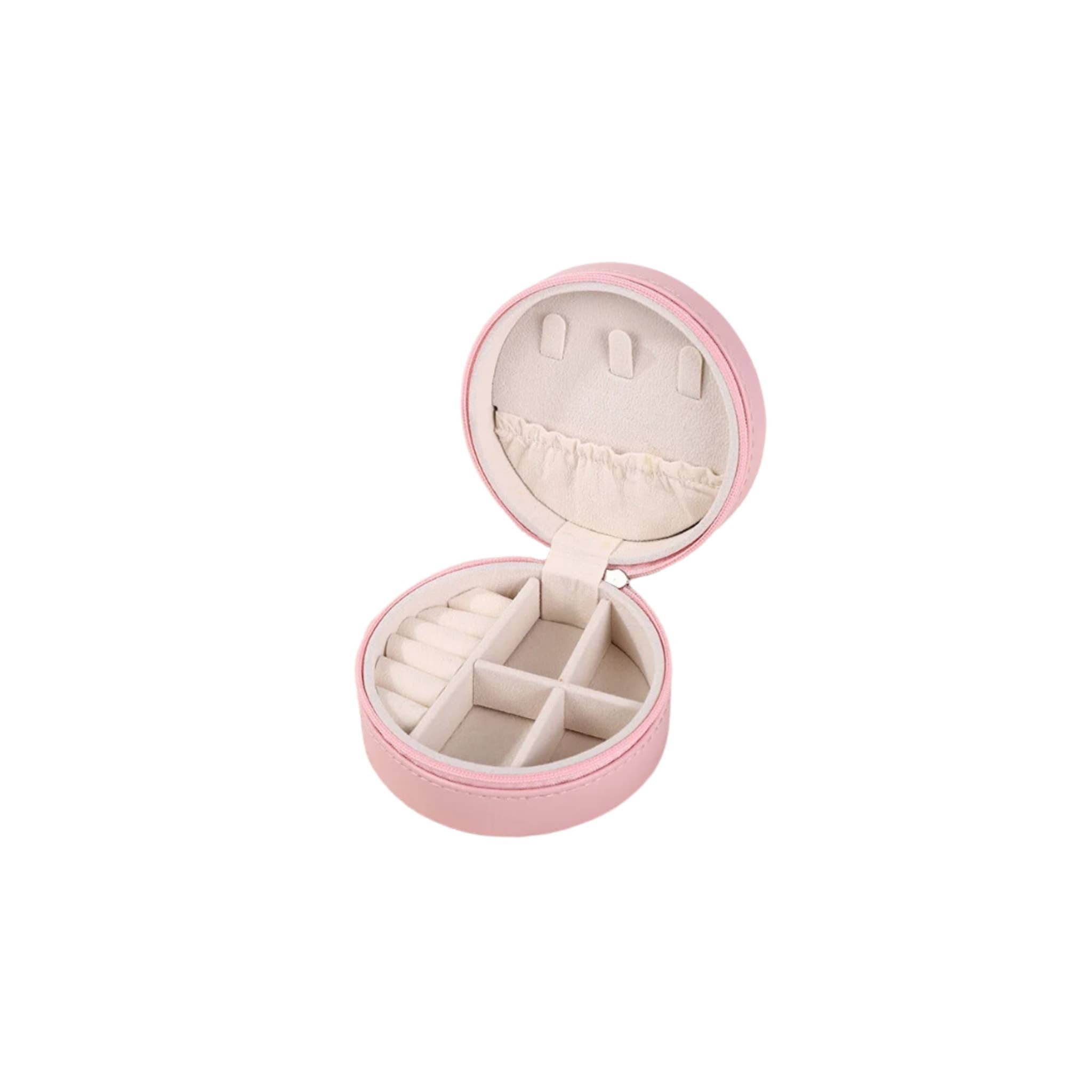 Pink Leather Circle Zip Jewelry Case