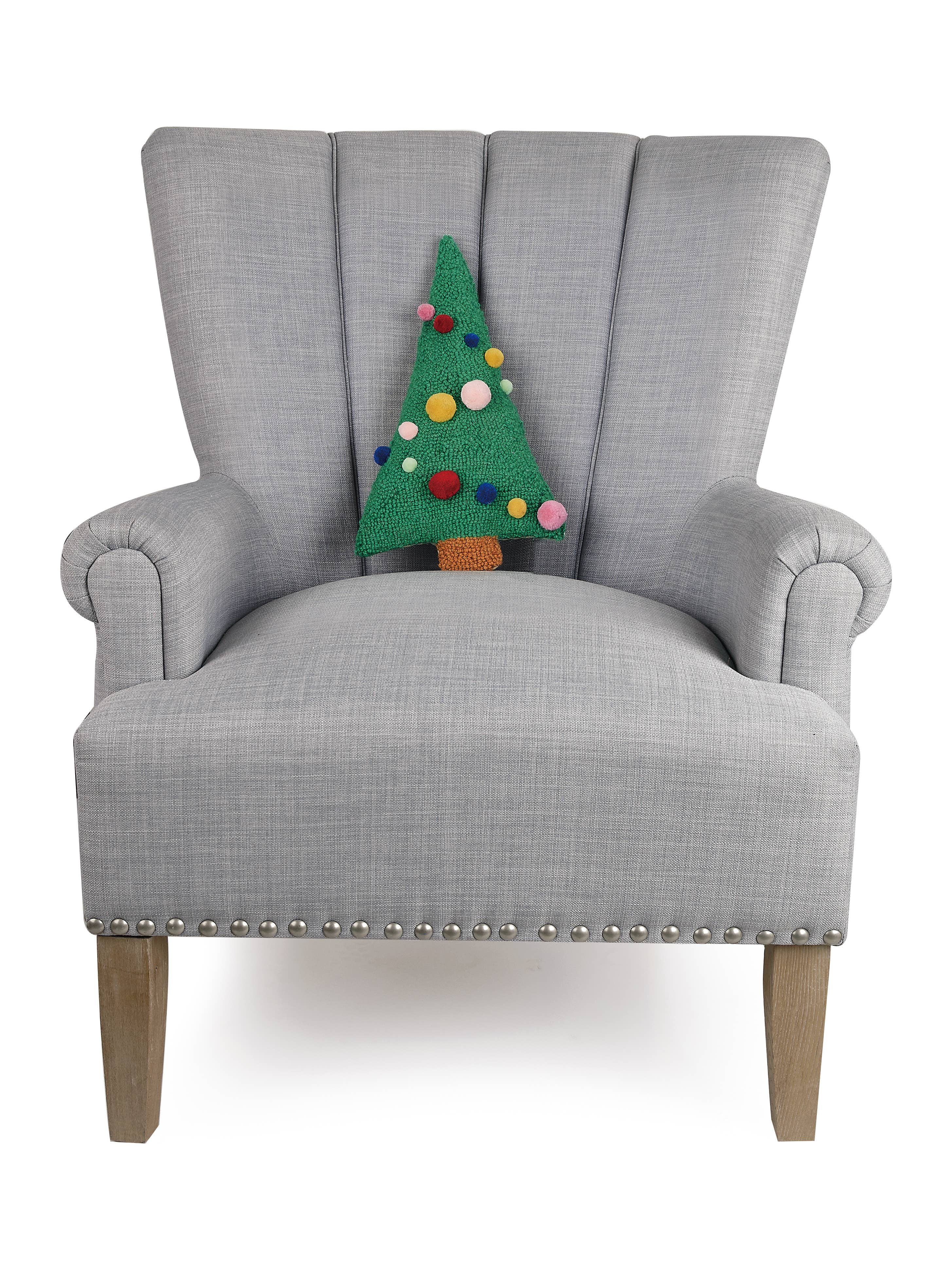 Tree Shaped Pillow w/Poms