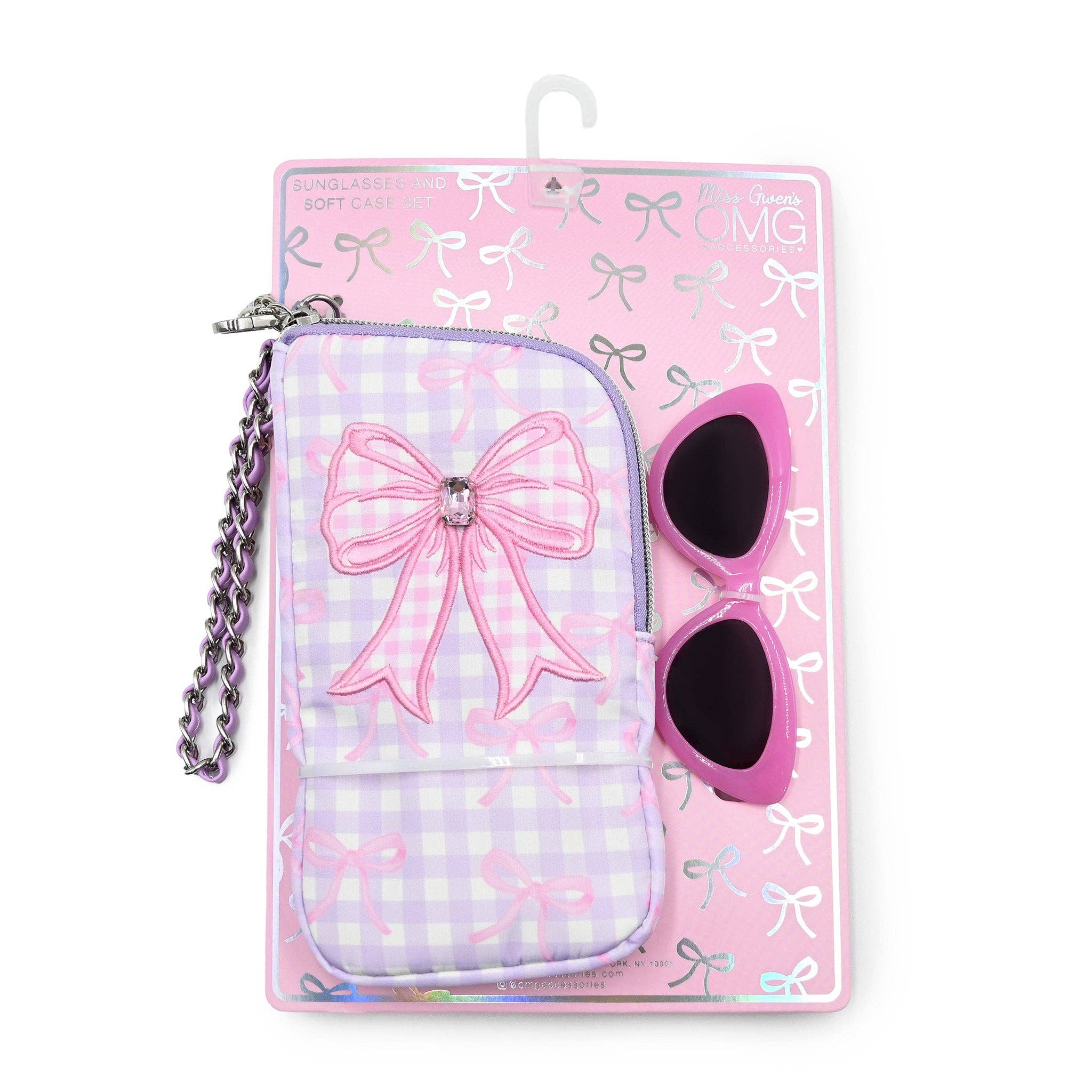 Purple Bows Wristlet Case and Sunglasses Set