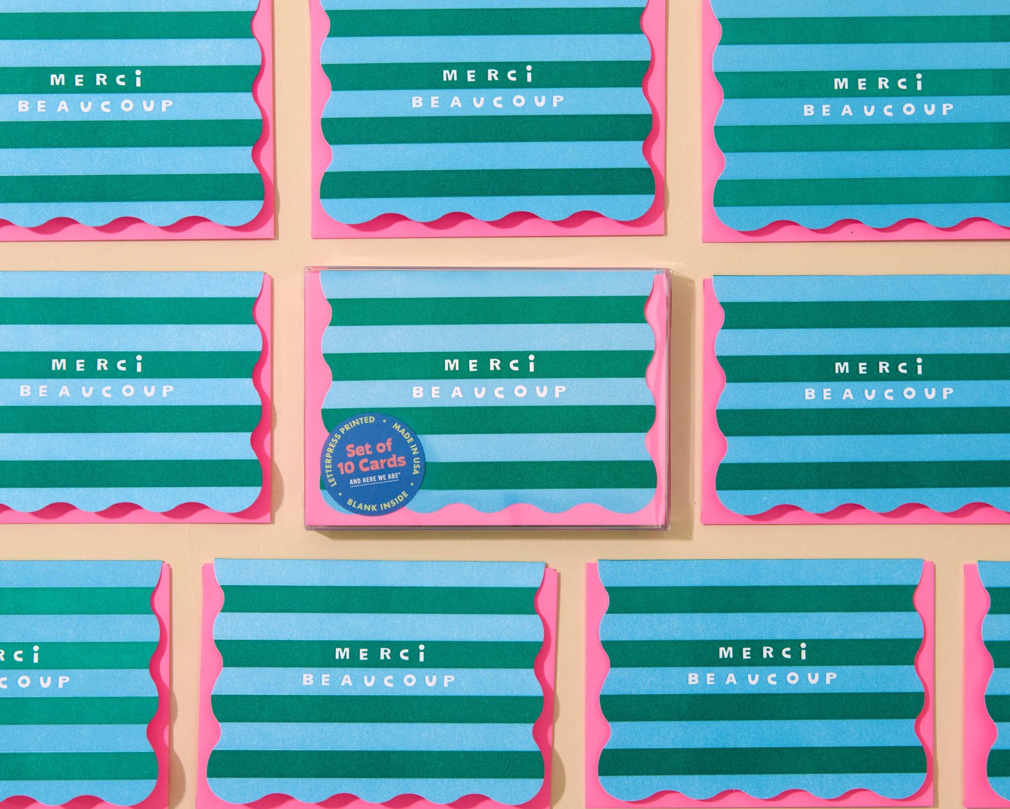 Letterpress Merci Stripe Boxed Set Notecards