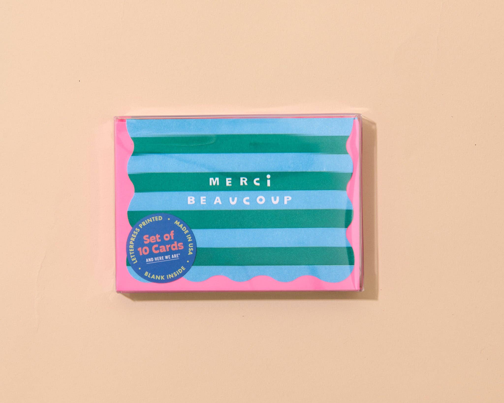 Letterpress Merci Stripe Boxed Set Notecards
