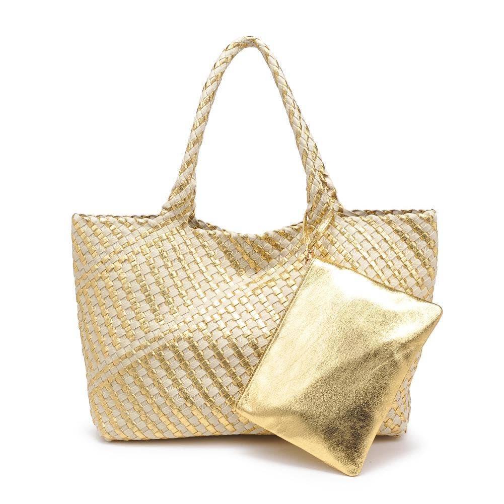 Gold Ivory Solana Woven Tote