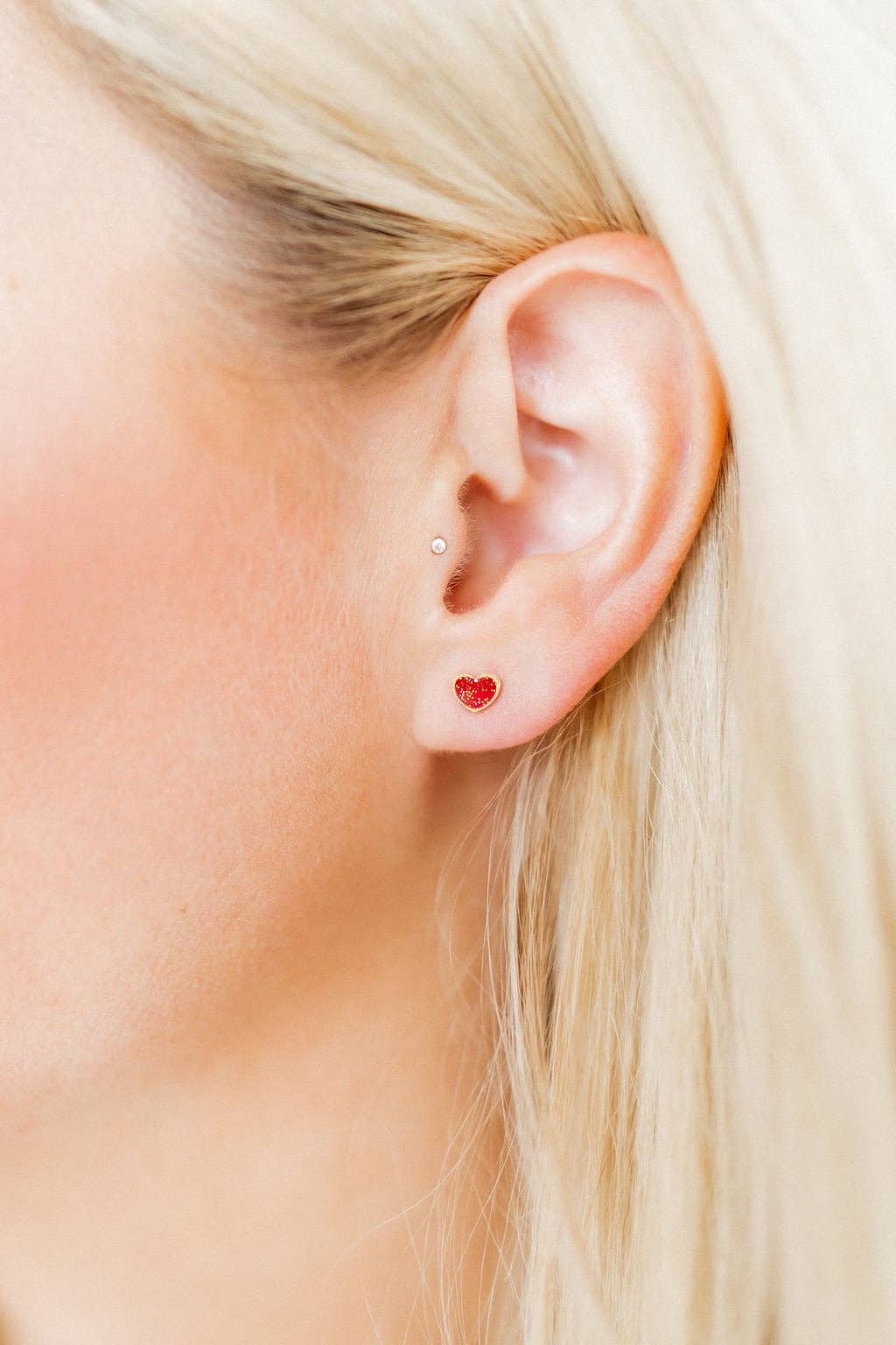 Red Nora Heart Screwback Stud Earrings