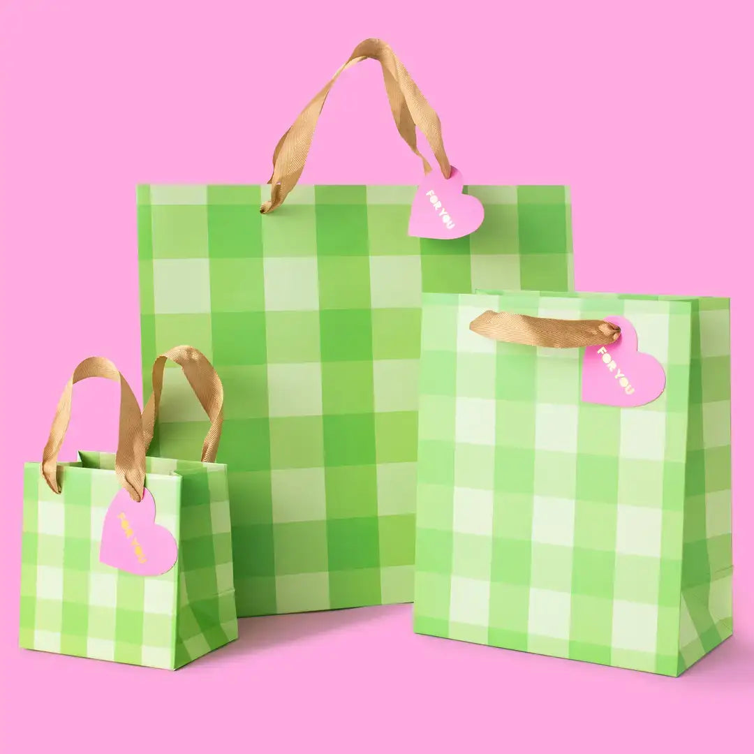 Green Gingham Gift Bags - Medium