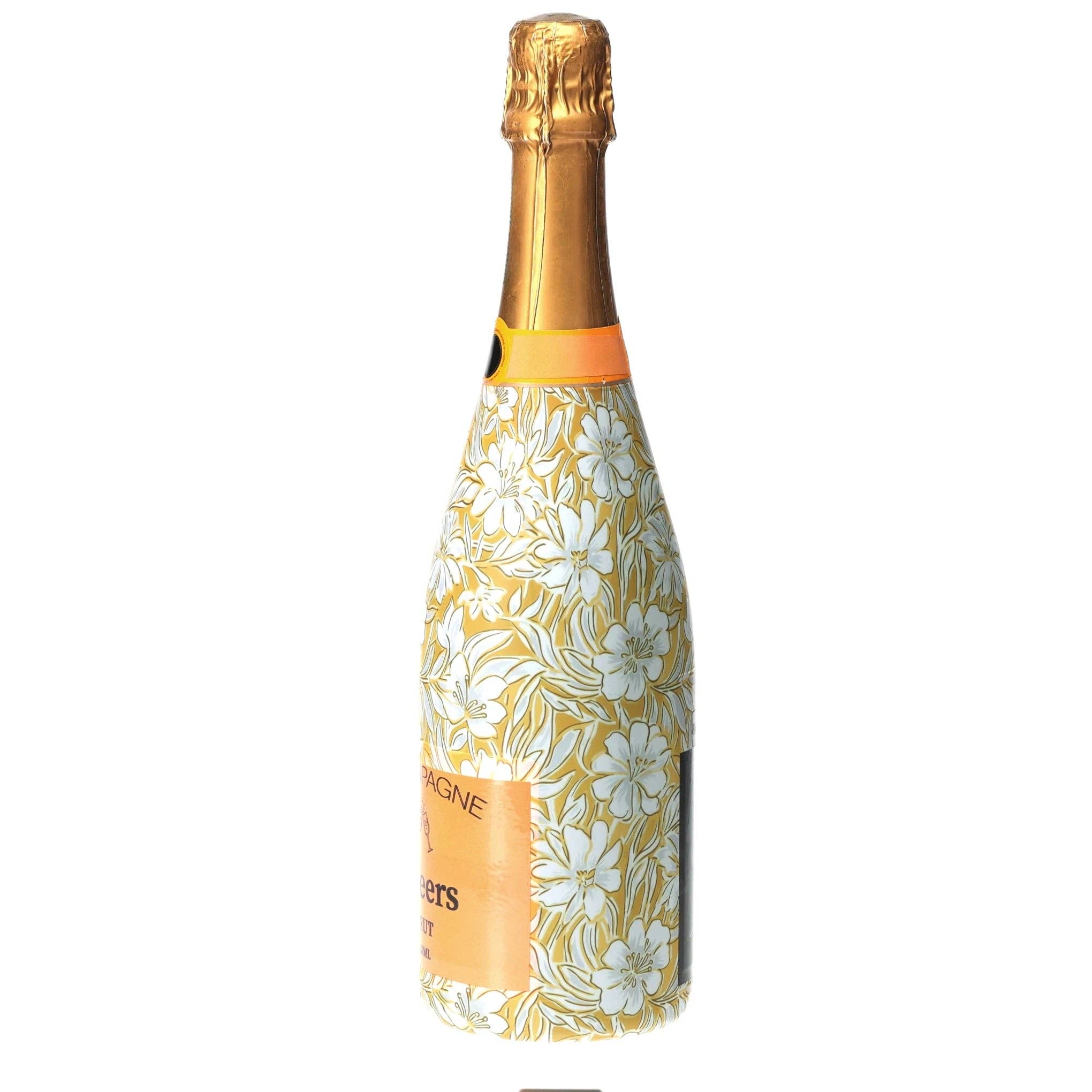 Grandmillennial Gold Flower Champagne Bottle Wrap
