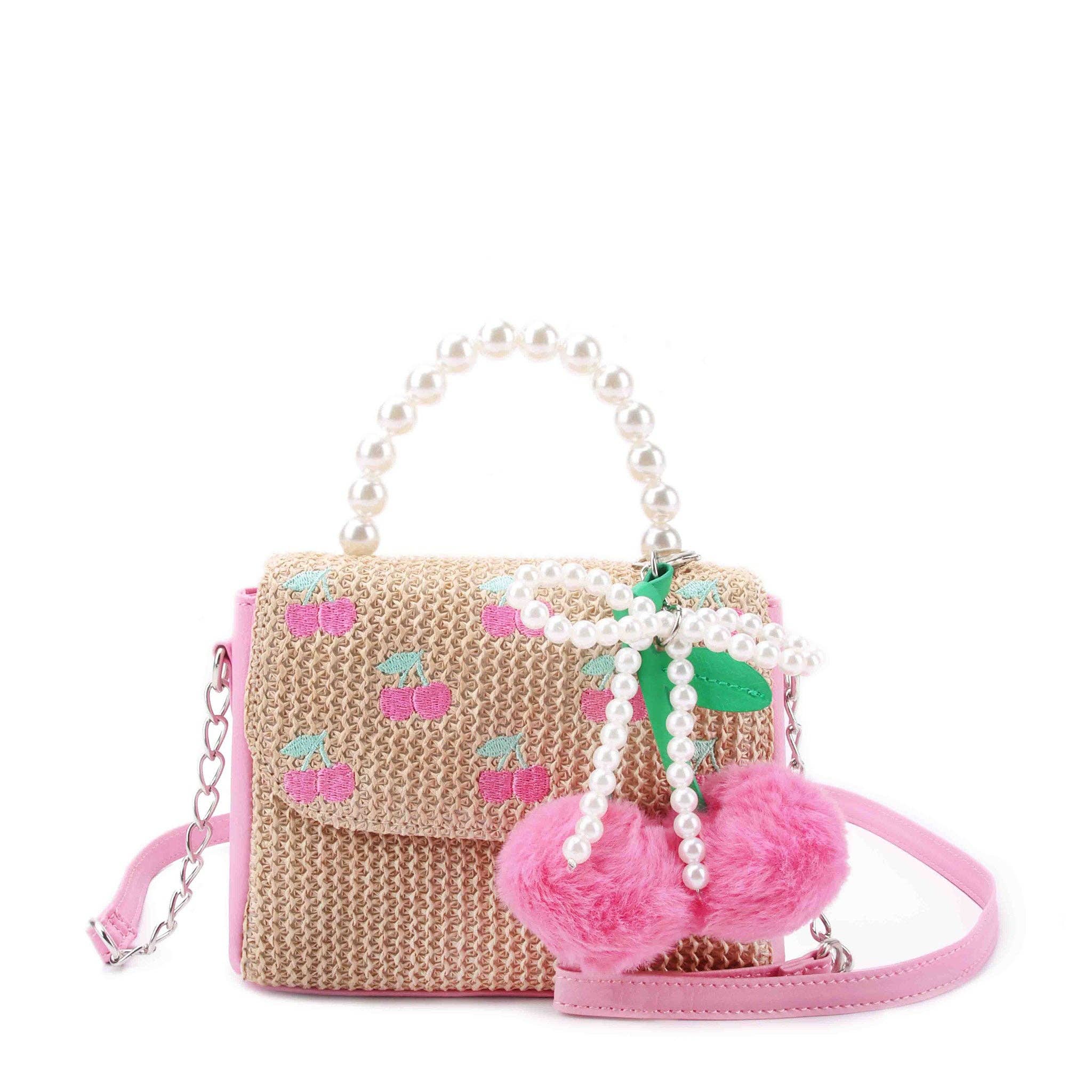 Cherry Straw Top Handle Bag