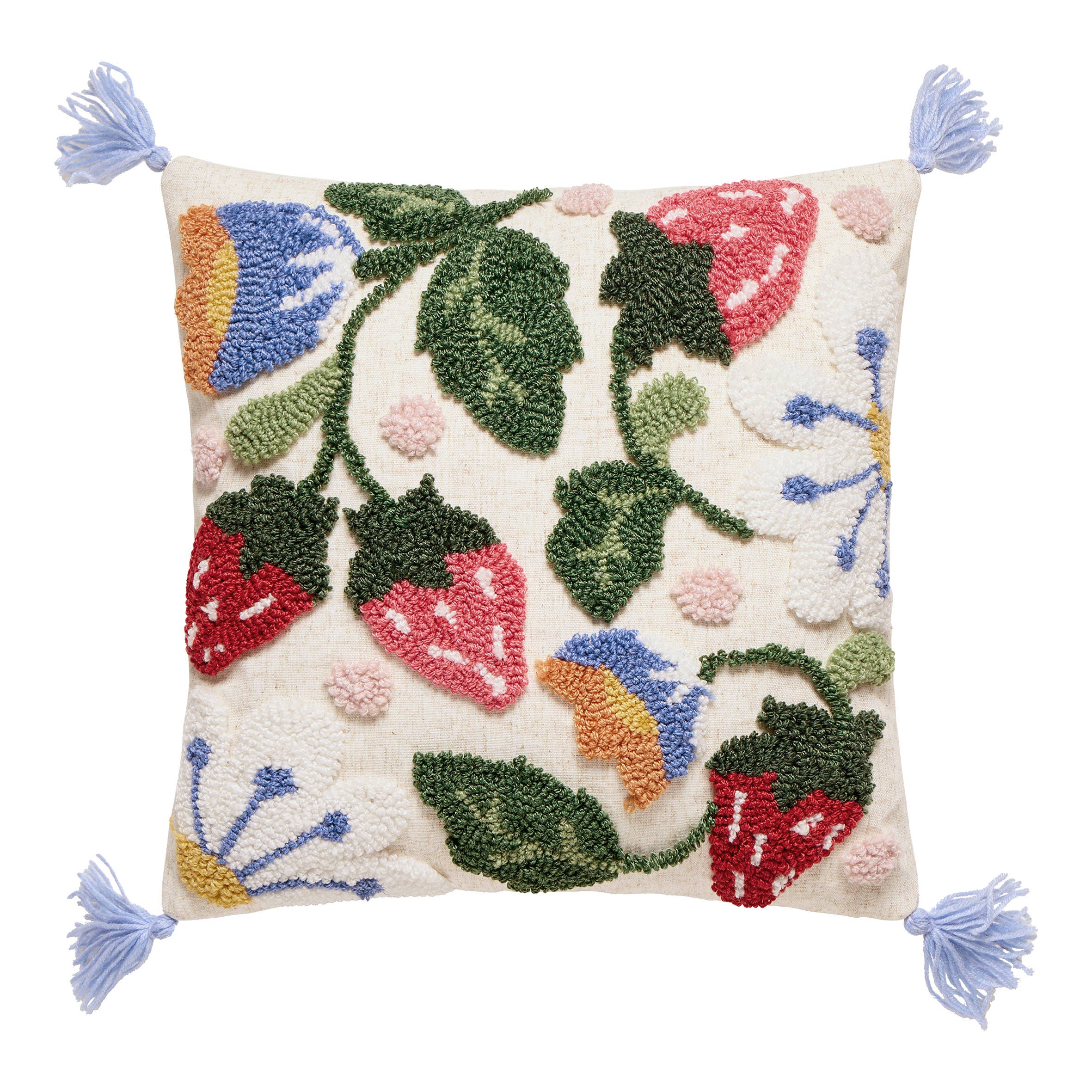 Strawberry Floral w/Tassels Pillow